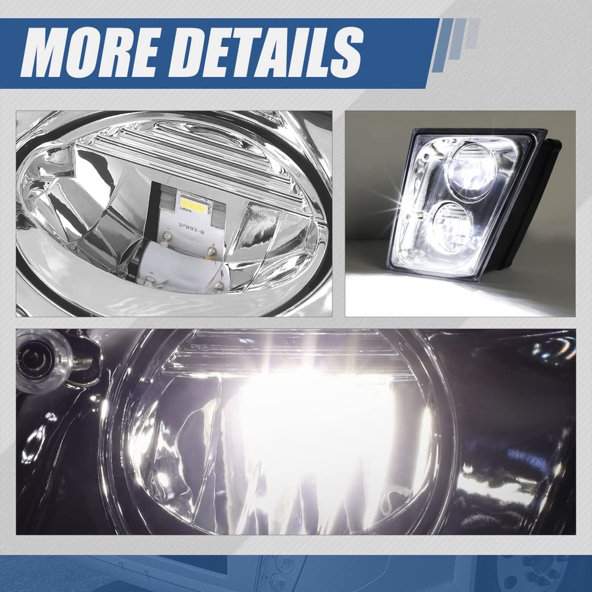 Auto Dynasty Full LED Fog lights Compatible with 2003-2017 Volvo VN VNL VNM VNX Trucks, Front Bumper Driving Fog Light Lamps, Driver and Passenger Side, Chrome Housing