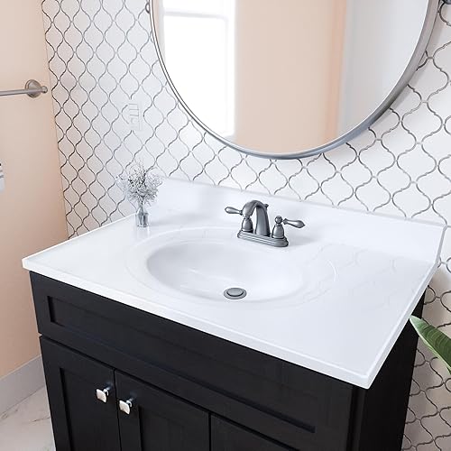 Miniatura 78 de Top de tocador de mármol cultivado de 19 pulgadas con protector contra salpicaduras, embalaje mejorado, remolino de marfil - Design House, 586263