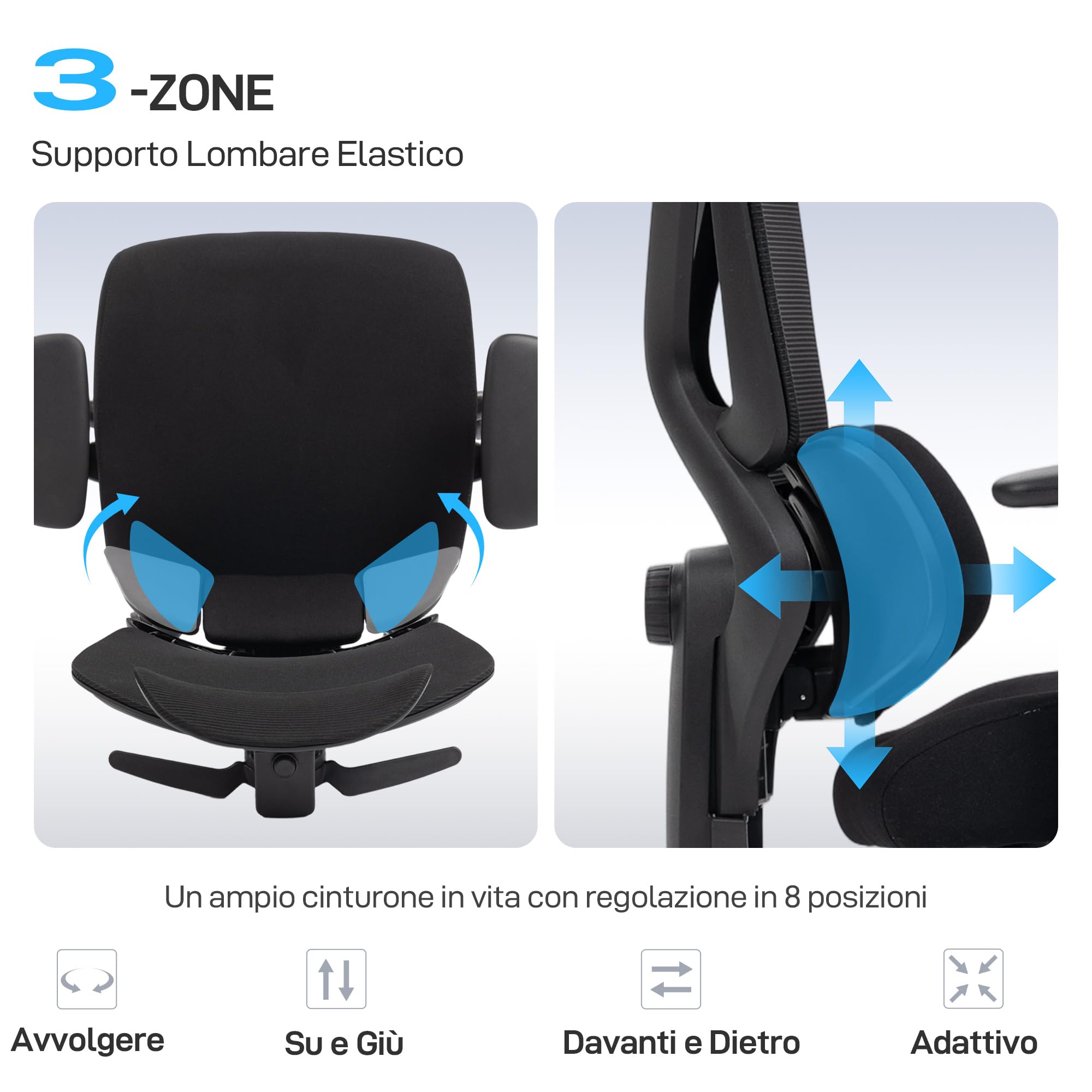HOMCOM Sedia Ufficio Ergonomica Reclinabile con Poggiapiedi Girevole Nero
