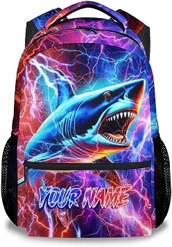 Personalized Kids Backpack for Boys - Shark Backpacks for Elementary School, Preschool - 17 Inch Large Capacity Students Bookbag for Travel, Outdoor