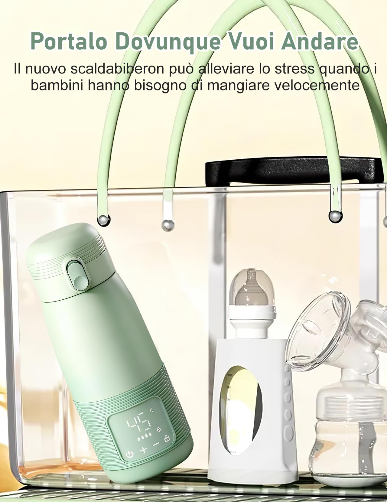 Scaldabiberon Portatile, Scaldabiberon da 500 ml per Bambini in Viaggio | Controllo Preciso Della Temperatura da 37 a 55 Gradi Regolabile per L'alimentazione Notturna in Viaggio