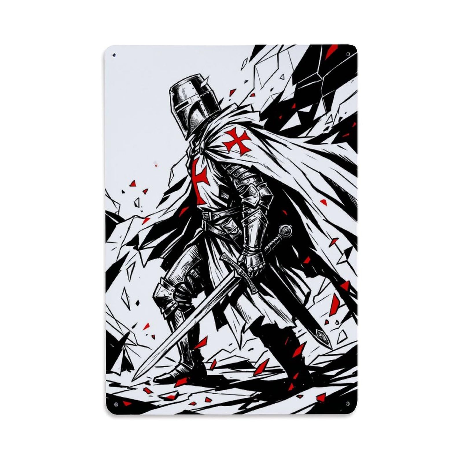 Olhnbad Style Crusader Knight Sword Bearer Medieval Armour Monochrome Metal Tin Sign