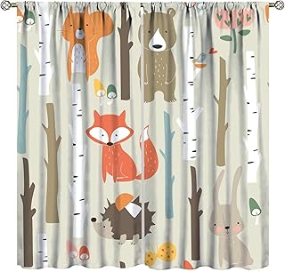 Cartoon Animal Curtains Boys/Girls Kids Bedroom Cartoon Bunny Bear Fox Animal Forest Printed Room Darkening Rod Pocket Curtains for Livingroom/Office 2 Panels 42x63in