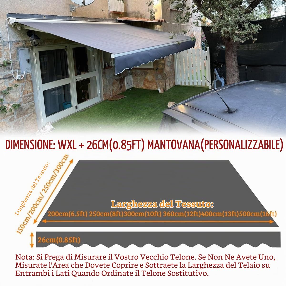 Tende Da Sole A Bracci Estensibili Per Balcone Esterno Patio Telo Di Ricambio Per Tenda Da Sole Retrattile Tessuto Di Ricambio Impermeabile Antistrappo(Yellow white,360x300cm)