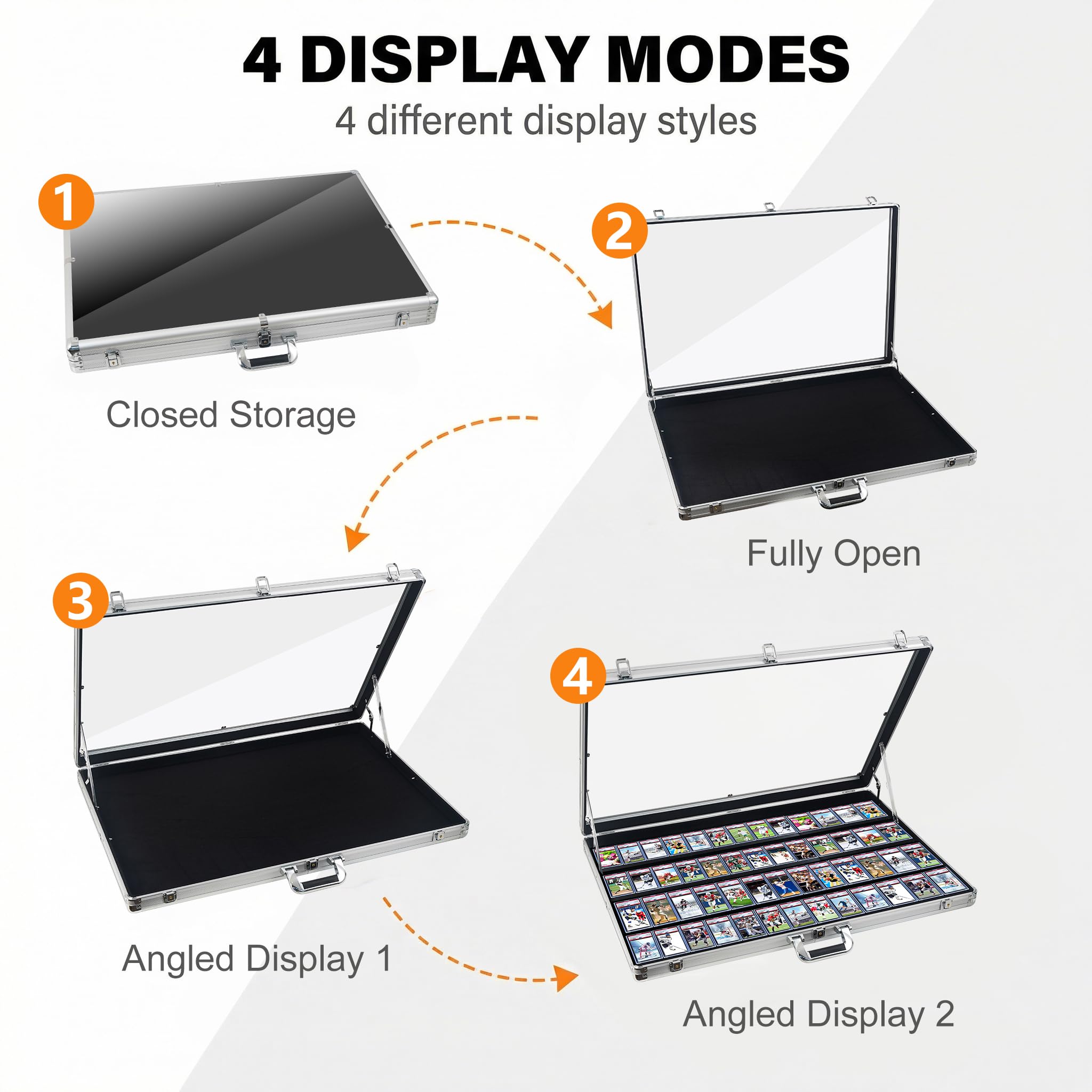 Condition photo showing New/Like New for card display case aluminum trade show display case large portable trading with lock for collectibles, sports cards. 34in x 22in - silver
