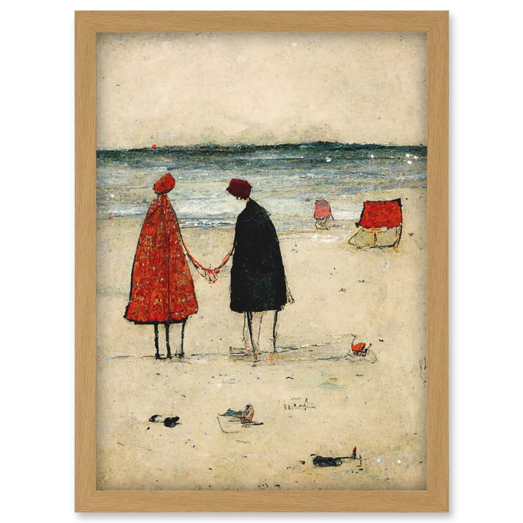 Doppelganger33 LTD Perfect Day For A Walk Couple Beach Scene Artwork Framed Wall Art Print A4
