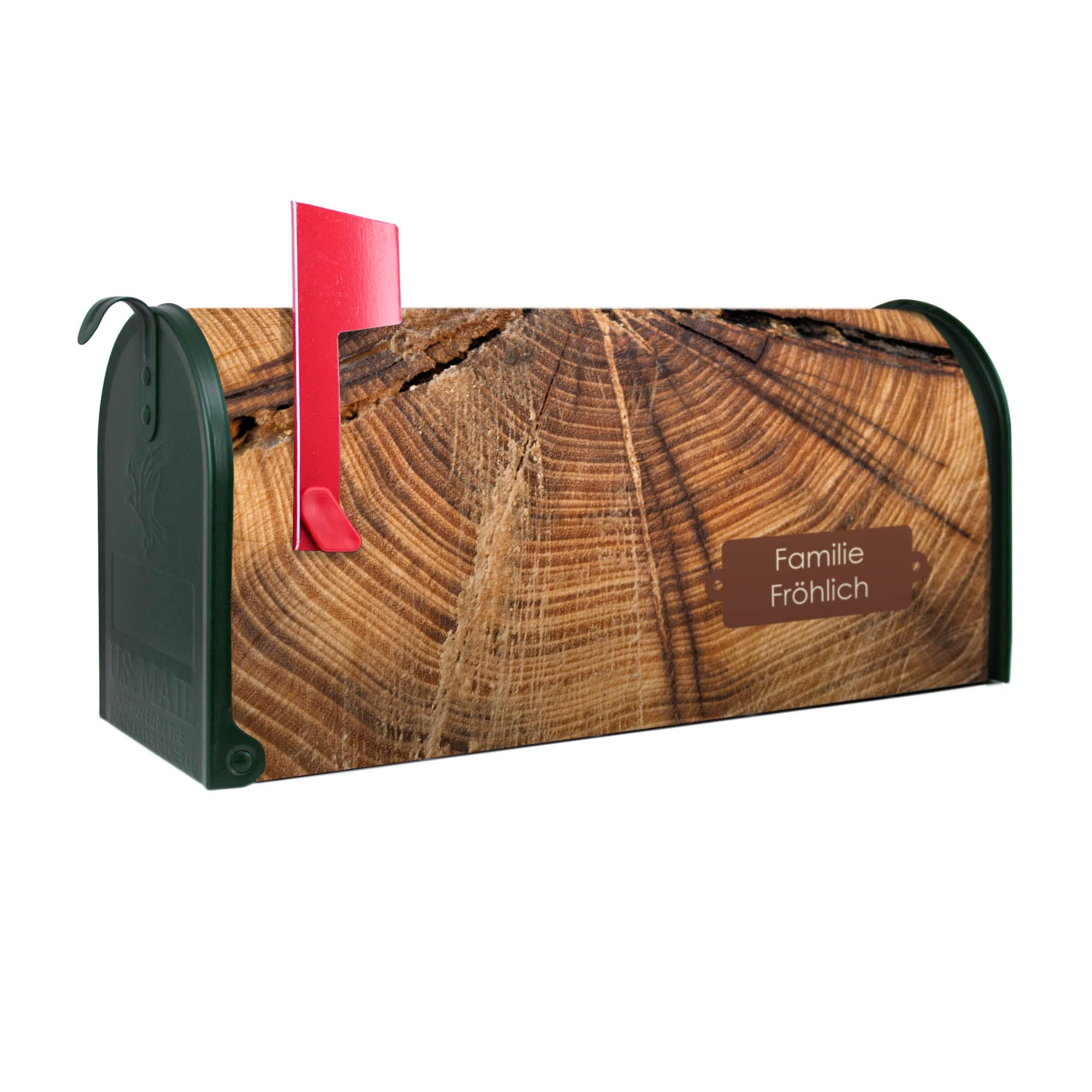 banjado® Amerikanischer Briefkasten - US Mailbox/Letterbox mit Motiv Jahresringe 51x22x17cm - Postkasten Stahl aus Amerika – Briefkasten amerikanisch grün pulverbeschichtet