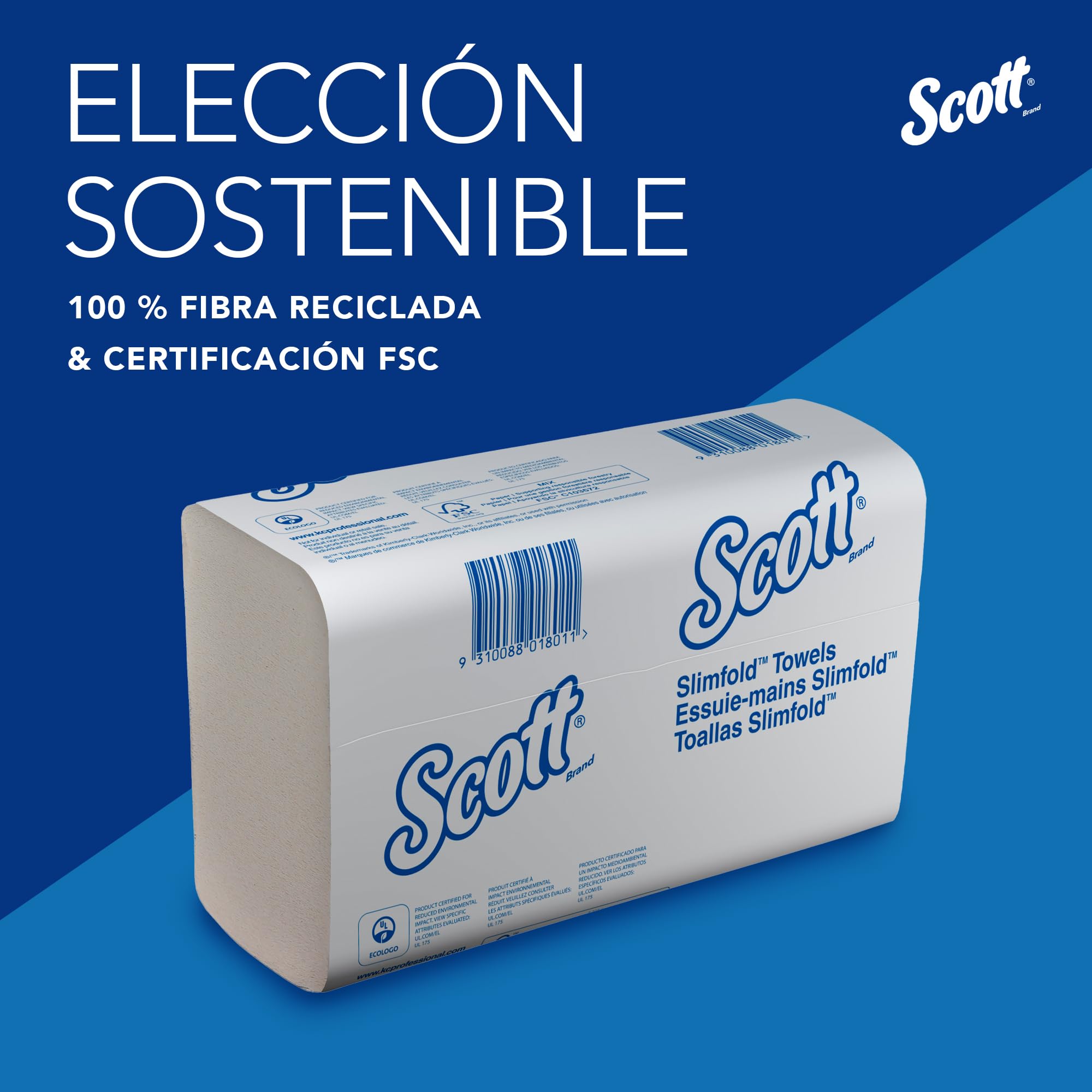 Scott Slimfold Toallas de Mano Intercaladas 5856, 12 Paquetes de 147 Hojas de Papel Compactas, Tecnología Absorbente Airflex
