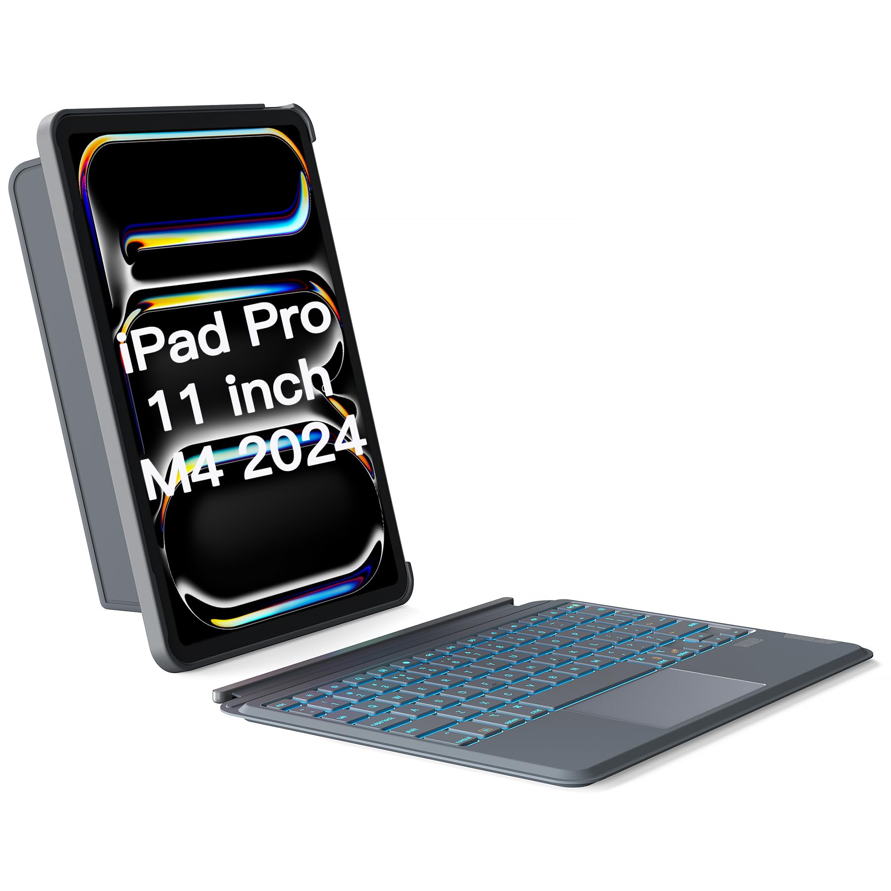 Inateck for iPad Pro 11-inch (M4)(2024) Case with Keyboard, Only Compatible with iPad Pro 11-inch (M4)(2024),Detachable iPad Keyboard Case with 7-Color Backlight and Touchpad, KB04111-11 Gray