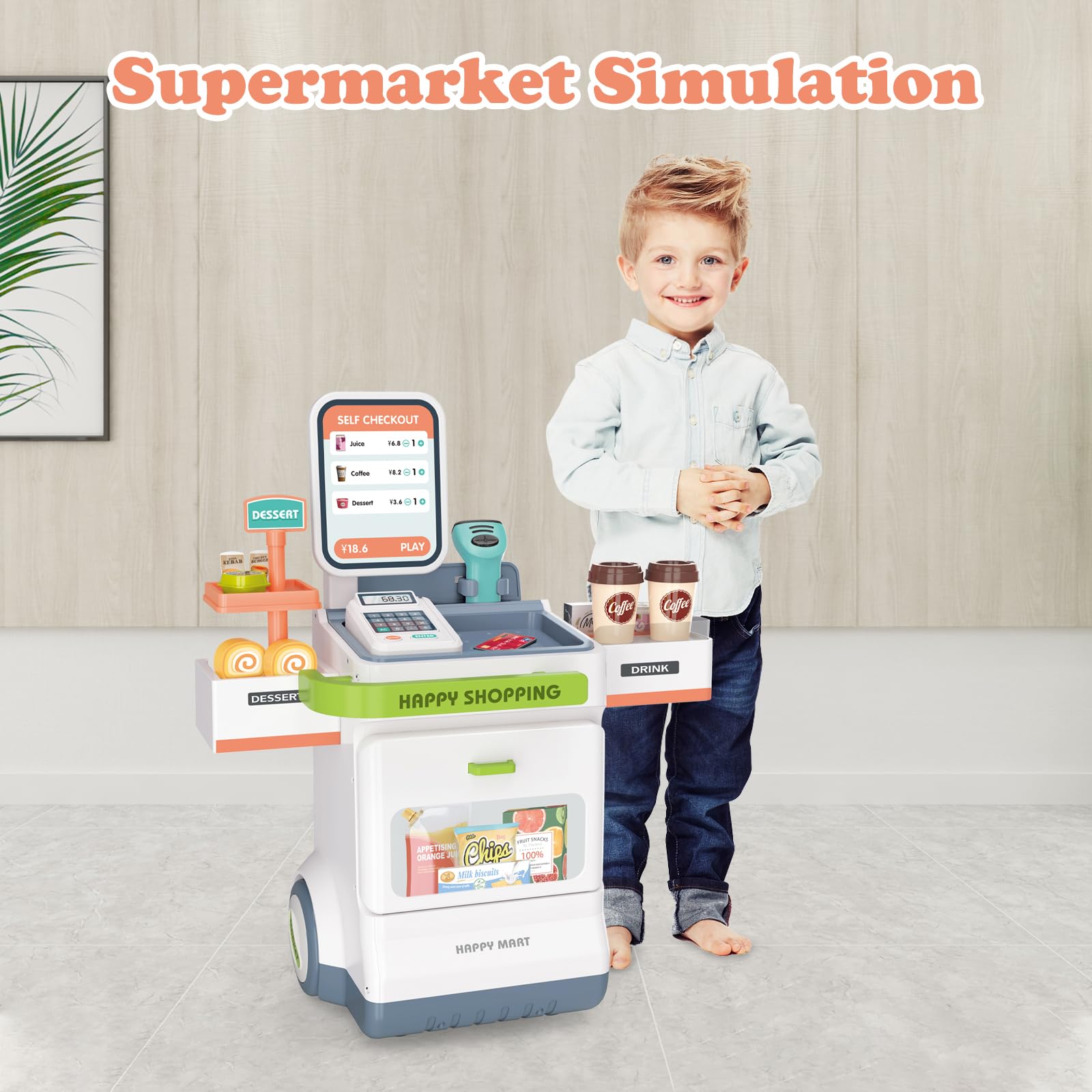 Caisse Enregistreuse de Jouet pour Enfants, avec Scanner, Calculatrice Réelle et Sons, Cadeau Anniversaire pour 3 Ans (Bleu) - Jeux - Jouets