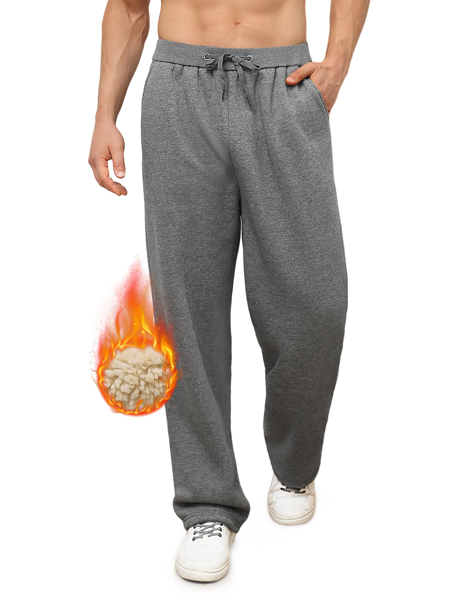 Vancavoo Pantaloni Tuta Uomo Invernali in Pile Pantalone Sportivi Corsa Felpati Pantaloni da Jogging Larghi Casual Cotone Pantaloni da Jogger con Coulisse e Tasche