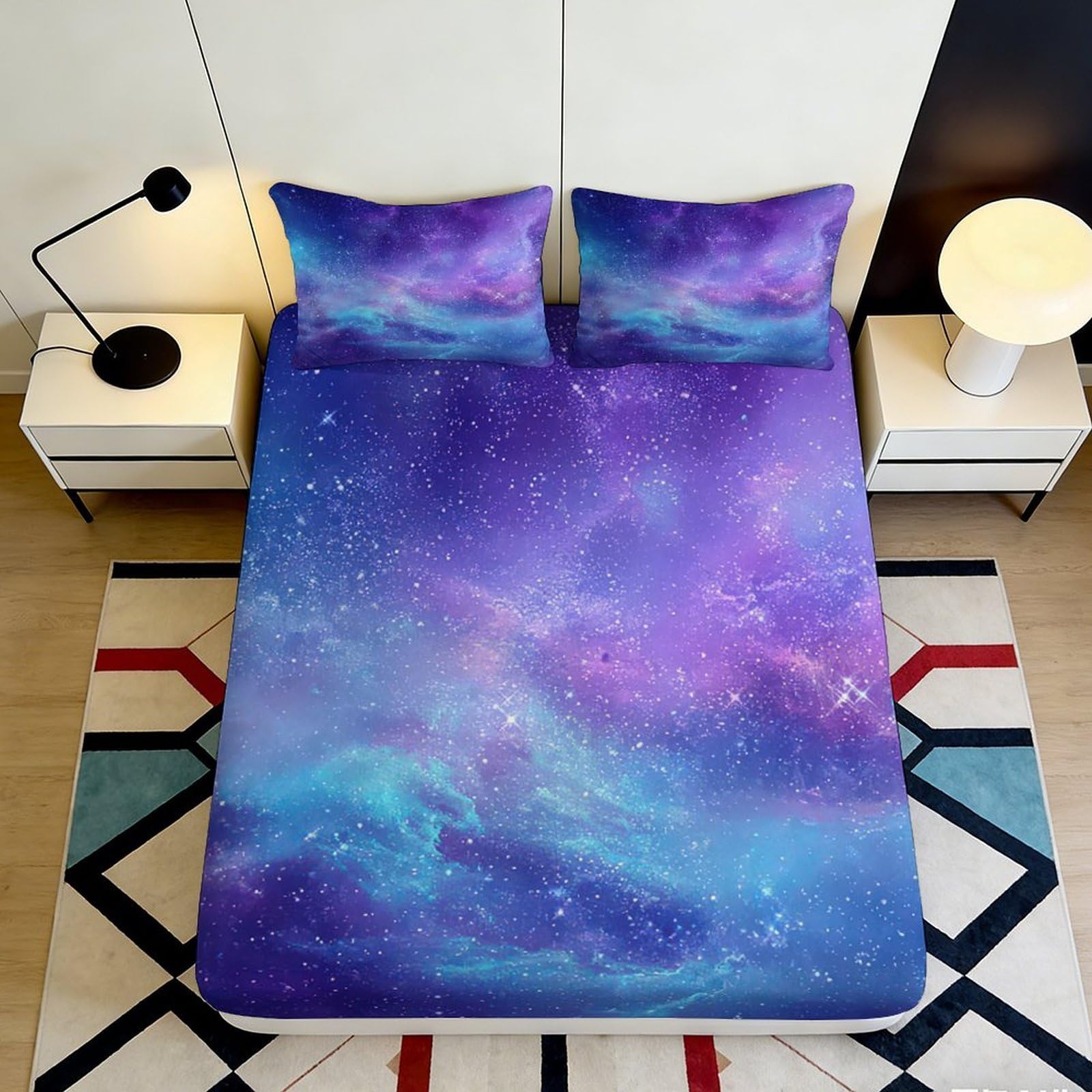 3D Printed Galaxy Starry Sky Fitted Sheet Microfiber Soft Breathable Cosmic Nebula Mattress Cover for Bedroom Dorm Dormitory Guest Room Protection Decor 160x200x25cm