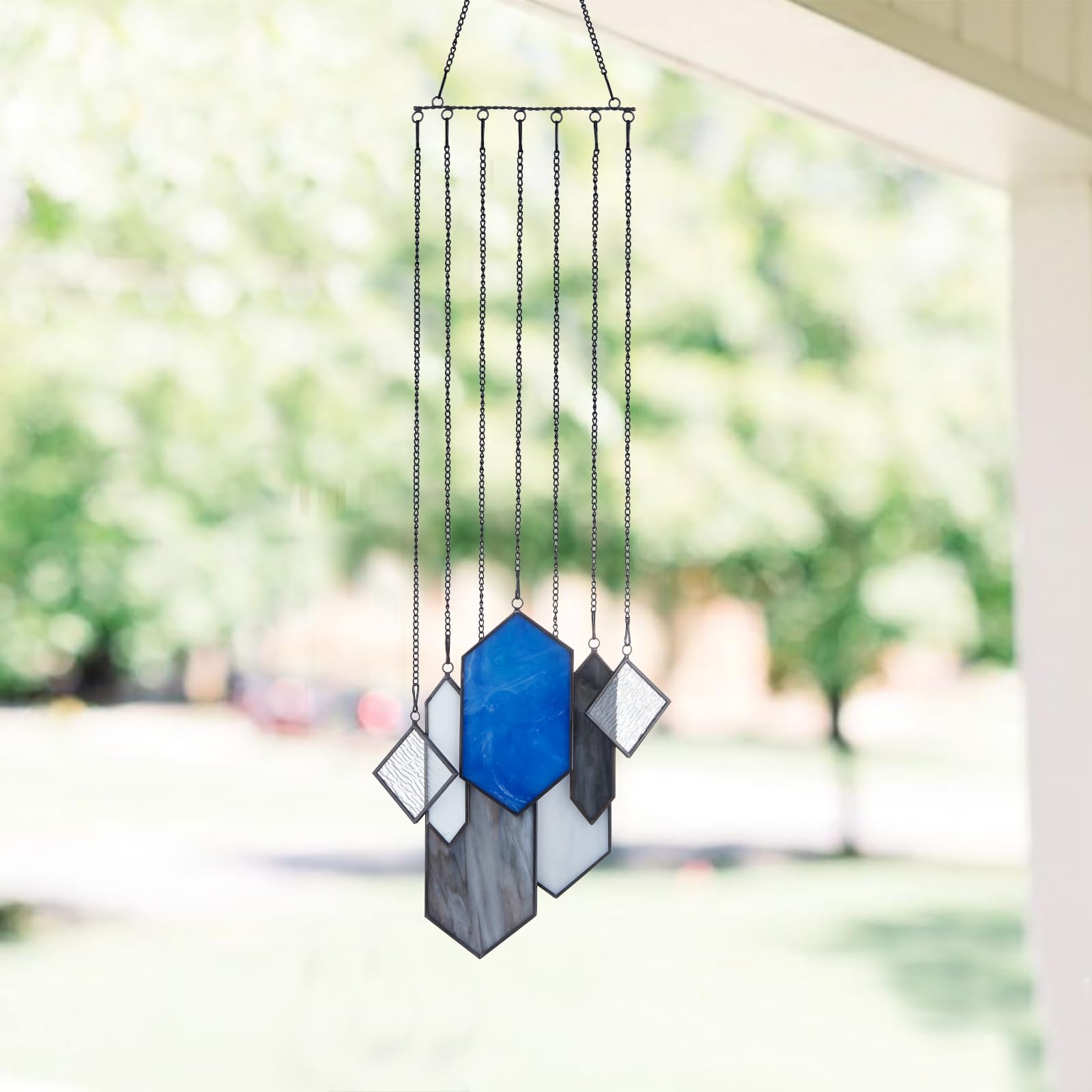 Glasmalerei, Fensterdekoration, Sonnenfänger aus Glasmalerei für Fenster, modernes Design Heimdekoration, Geschenke für Paare (Blau-Grün)