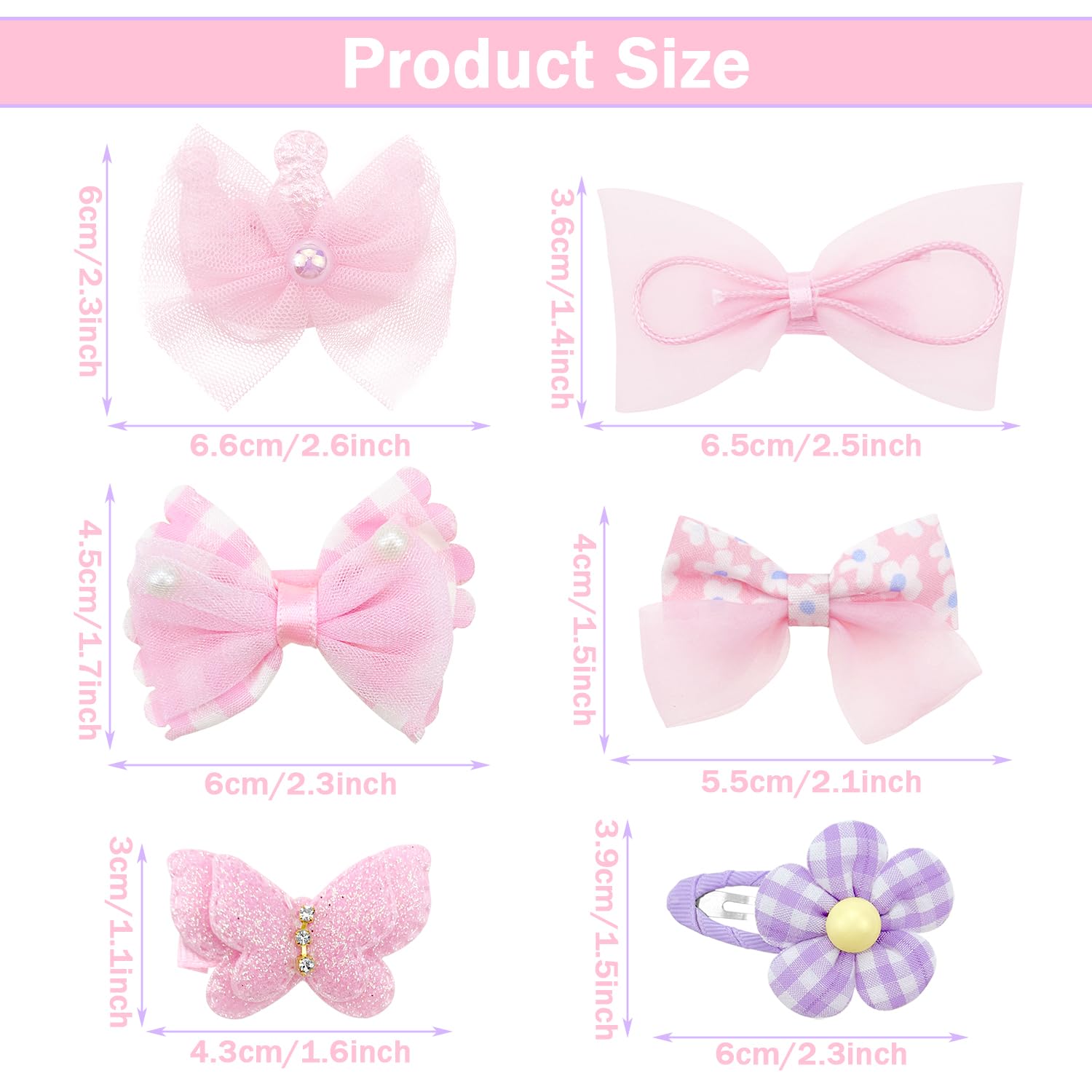 20PCS Children Hair Bow Flower Clips,Pink Purple Rops Barrettes,Elastic Ponytail Holders, for Girls, Multicolor, 1 count (Pack of 20) - Image 2