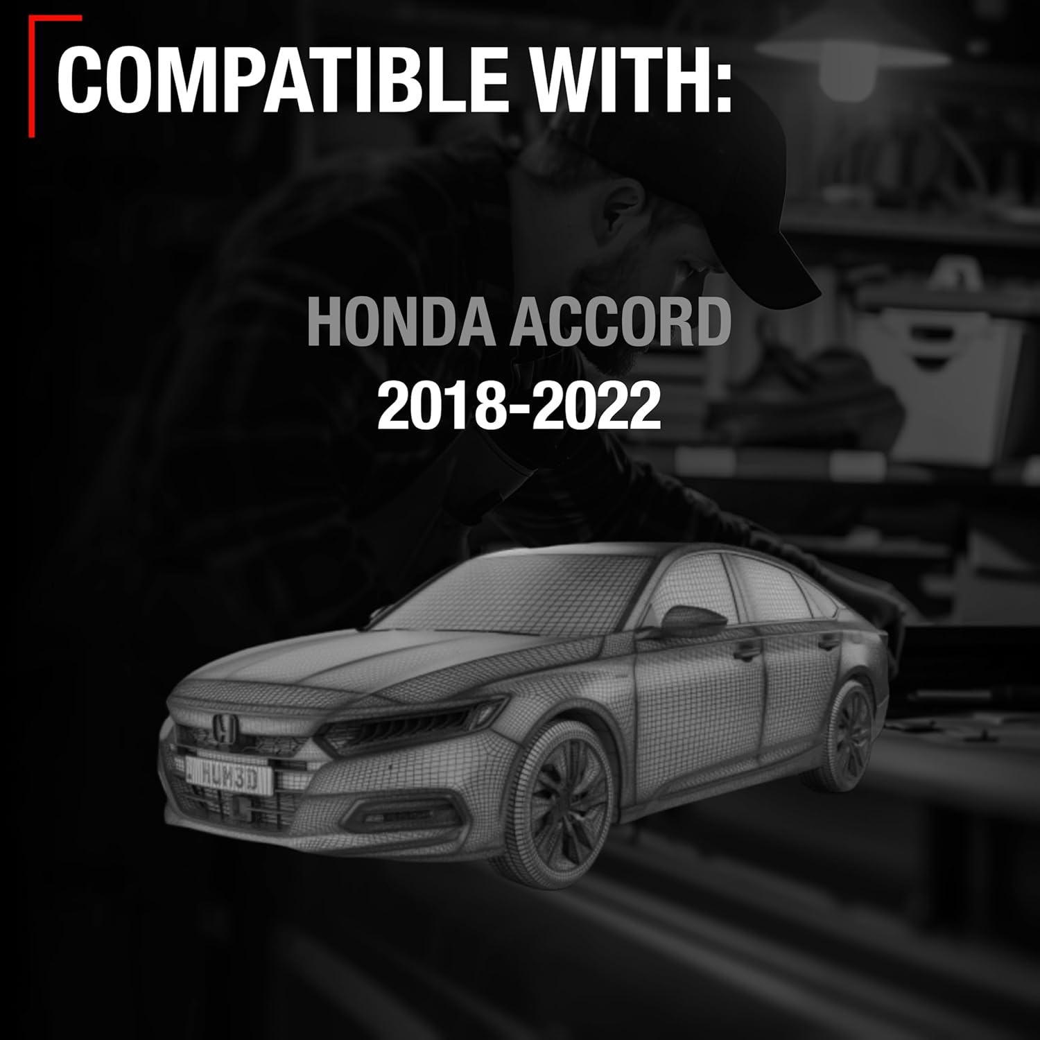 Driver Side Mirror Replacement - Compatible with 2018-2022 Honda Accord - Powered Adjustment, Manual Fold, Flat Glass - Smooth Black, 8H3P - OEM 76258TVAA02, 76251TVAA01ZJ, HO1320328