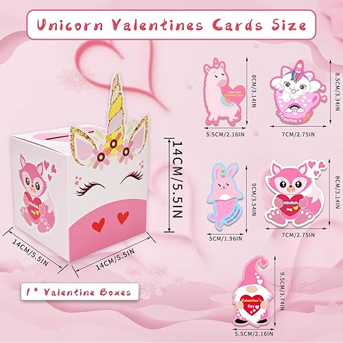 Miniatura 4 de Myersmas Cajas de San Valentín para niños 33 tarjetas de unicornio para el día de San Valentín y buzón de San Valentín para intercambio en el aula 1