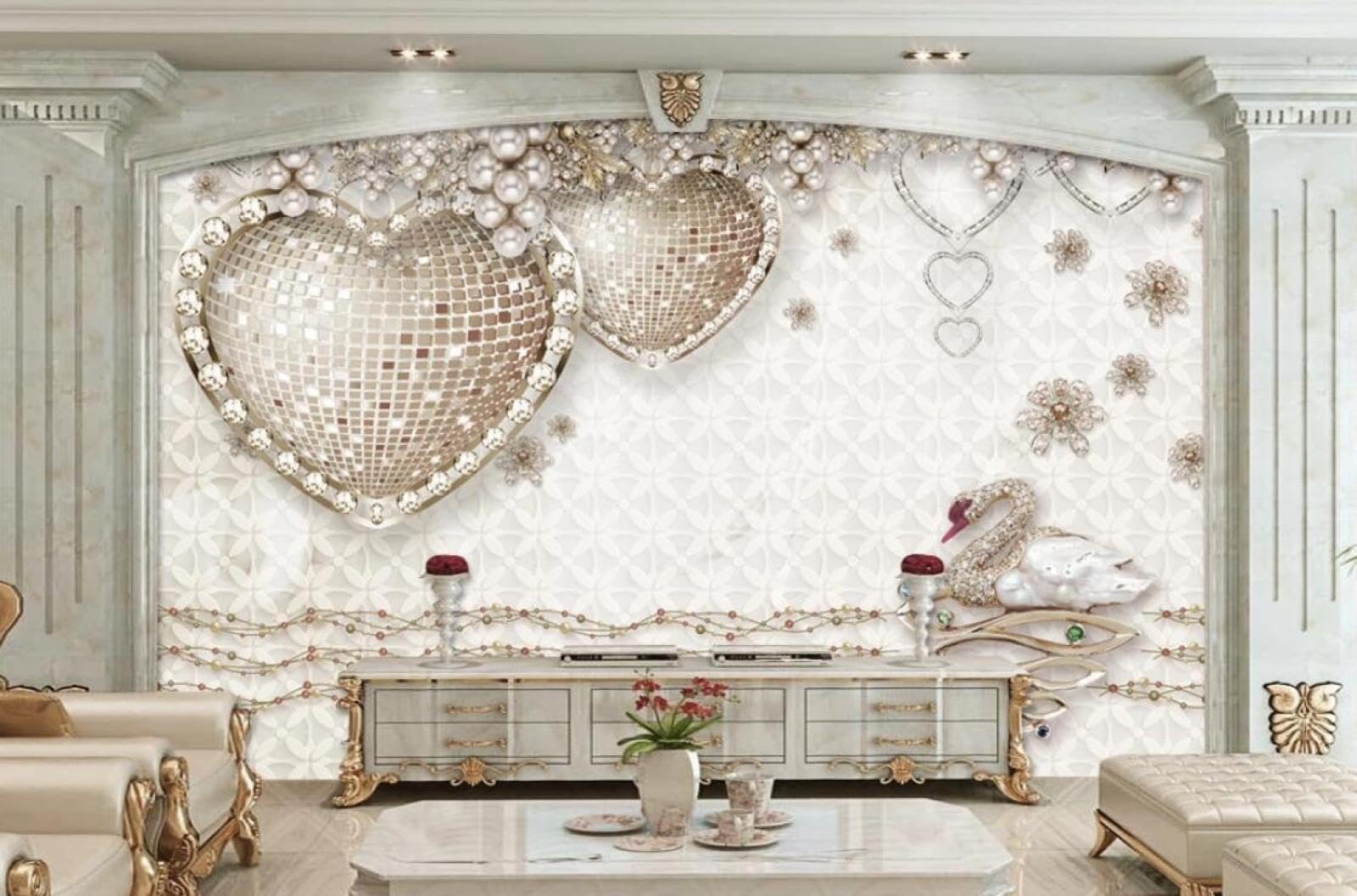 Poster Da Parete Giganti Carta da parati murale con diamanti a forma di cuore 3D, 274 * 254 cm Moderne Decorazione Soggiorno Camera De Letto Sala Ufficio