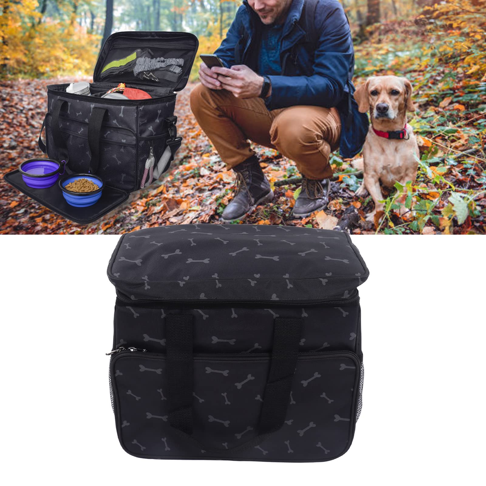 Borsa Da Viaggio Per Cani 35L - Con 2 Contenitori E 2 Ciotole Pieghevoli - Impermeabile, Multitasche - Per Viaggi E Escursioni - Foto 9