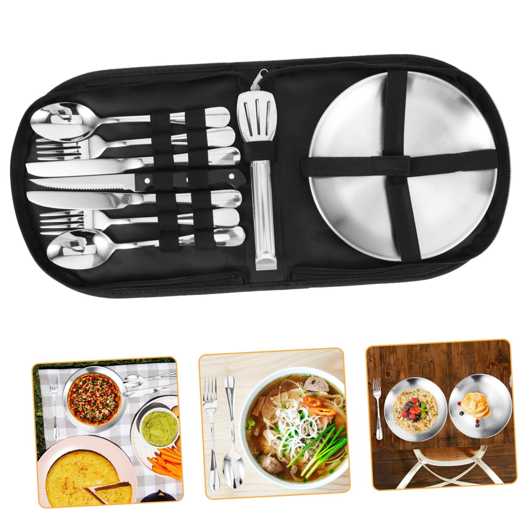 TOYANDONA Ensemble de Vaisselle de Camping 1 Set en Acier Inoxydable, Portable et Compact, Paquet de Rangement, pour Camping et Pique-niques