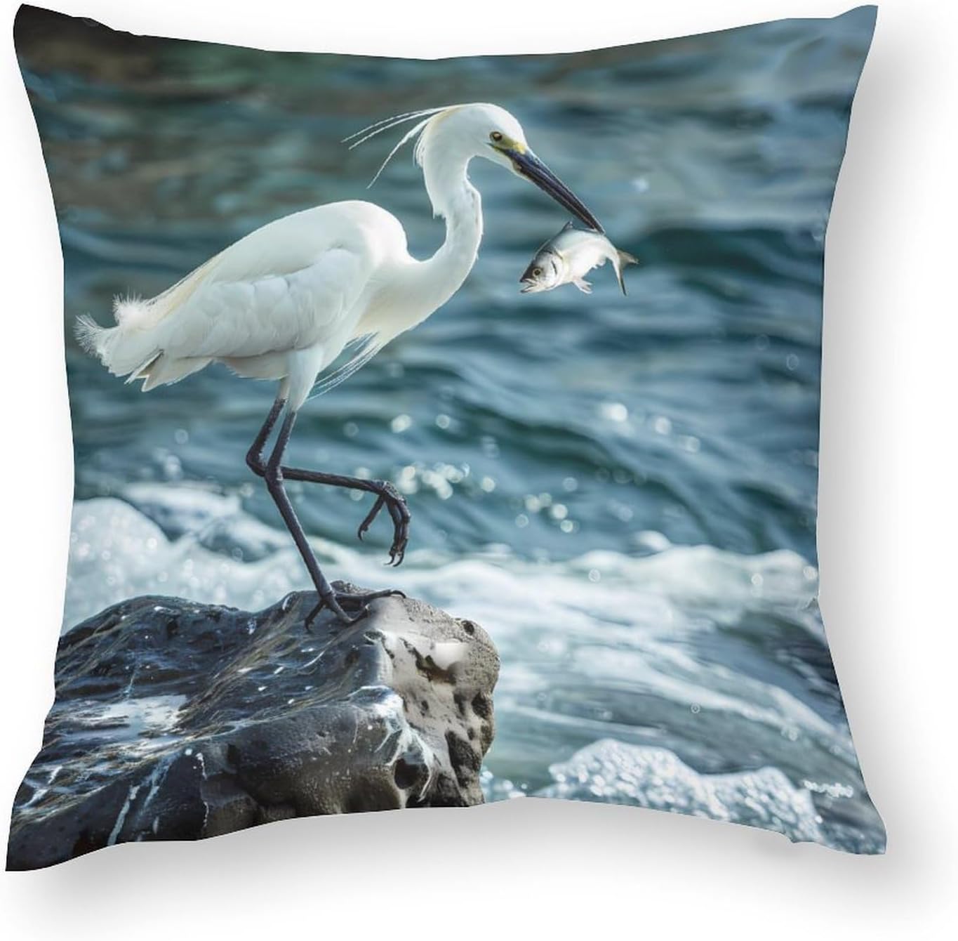 Heron Water Bird Fish Printed Throw Pillow Case 4 Pcs Soft Pillowcases Pillows Covers Sofa Bed Decor 12/14/16/17/18/20/22/24/32 Inches