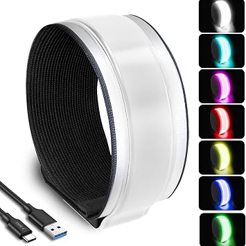 RGB 7 Colors Switchable LED Armband, USB-C Rechargeable, 360 Reflective Running Light for Runners, High Visibility Reflective Running Gear for Joggers Bikers Walkers