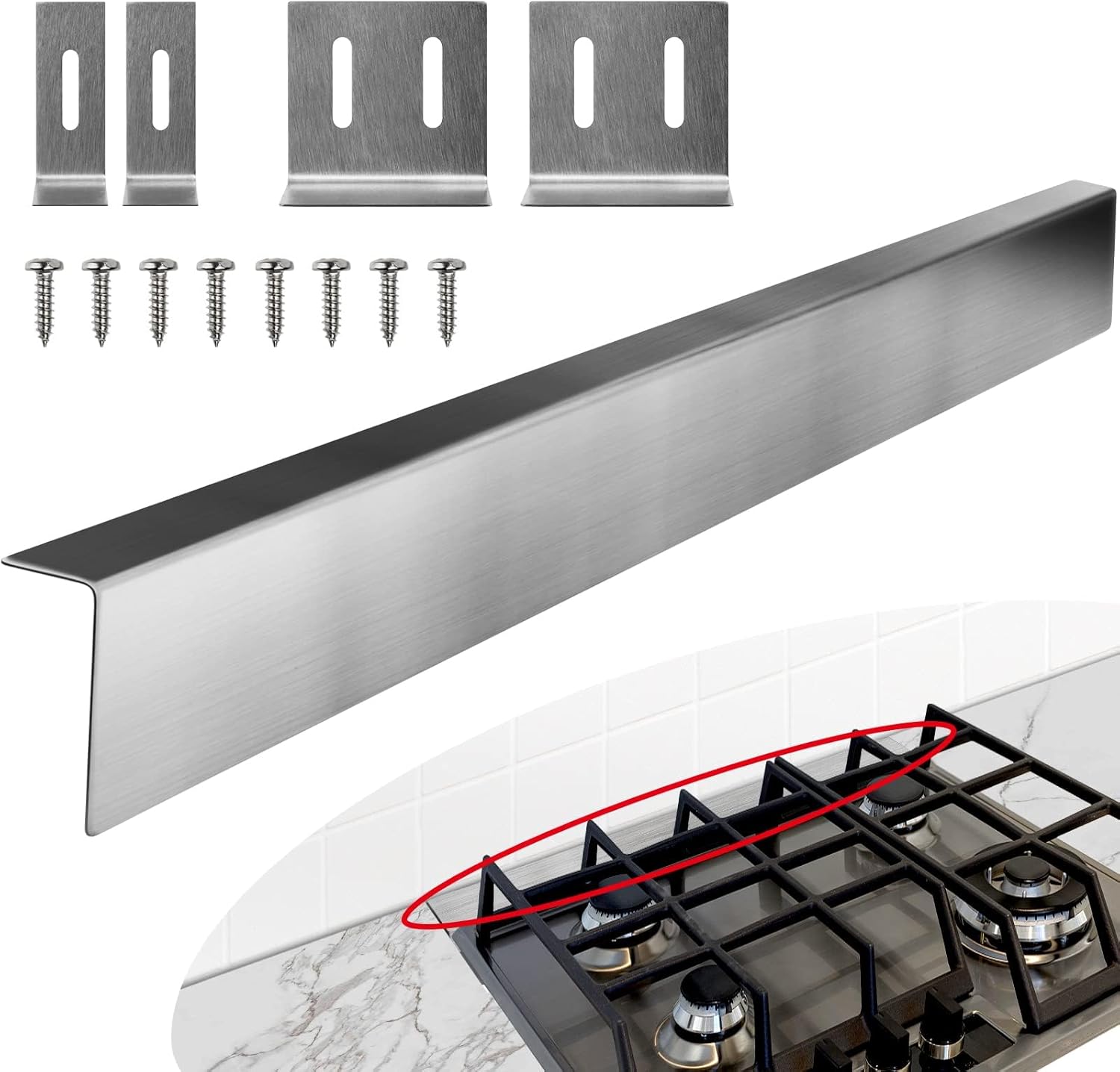 30" stove gap filler, slide-in range rear filler kit - stainless steel backsplash for stove, easy to install backsplash behind stove between stove range and wall for most brand kitchen stoves 30" silver