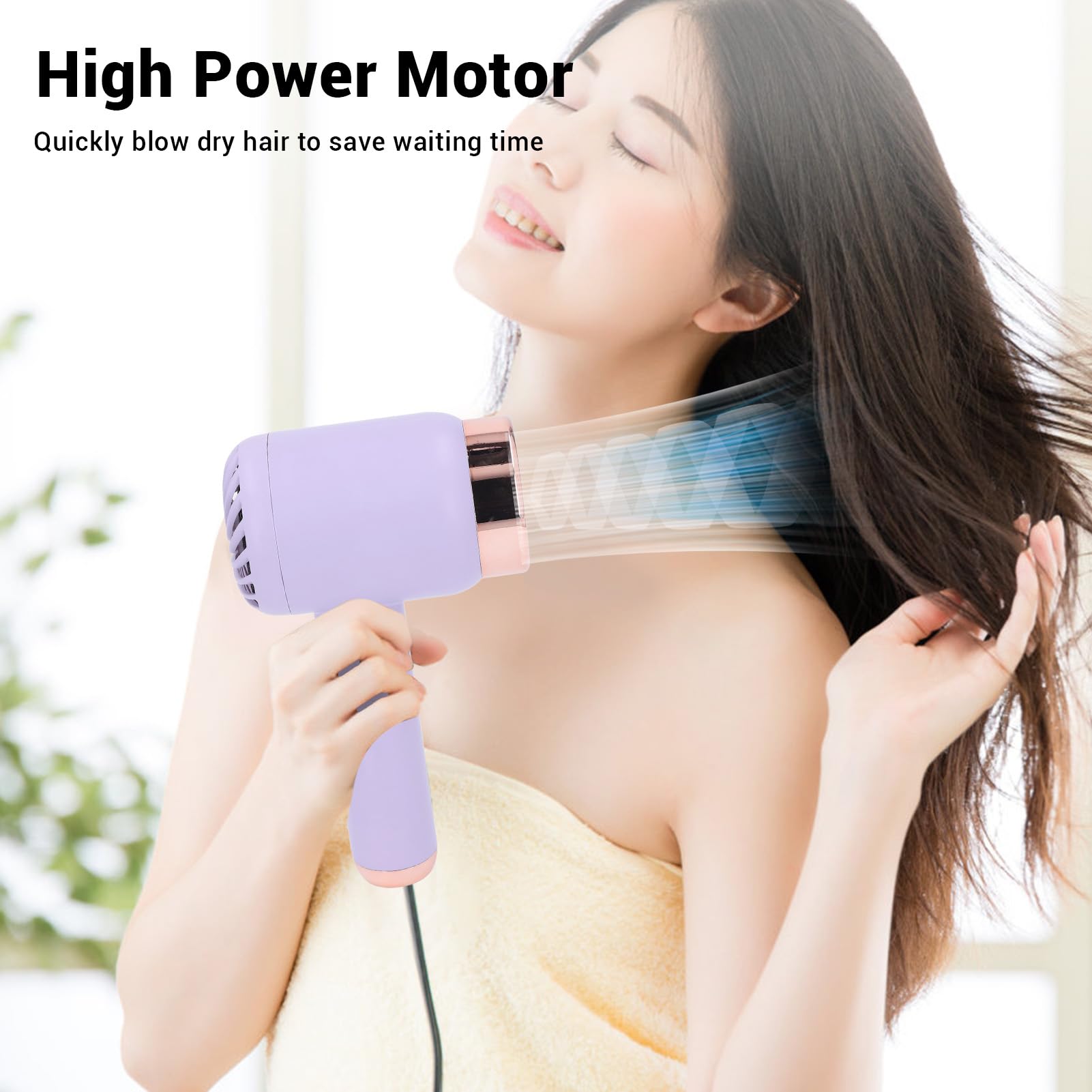 SIXRUN Asciugacapelli Ionico Cordless, 1500mAh, Portatile, Motore ad Alta Potenza, Modalità Caldo e Freddo, Viola, 501g