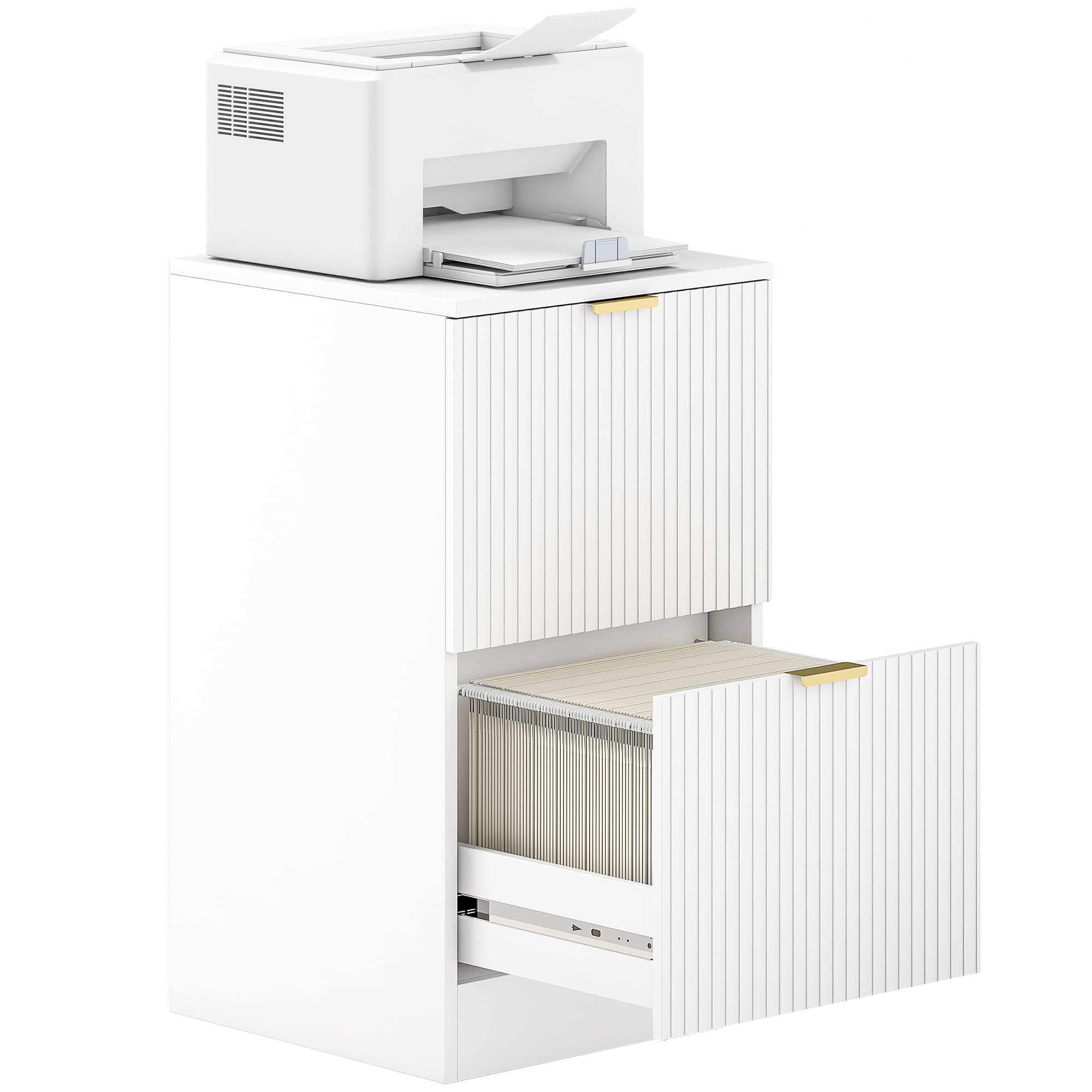 HOMCOM Armoire à tiroirs de Bureau avec 2 tiroirs Armoire à tiroirs de Bureau avec façades rainurées Classeur pour Format A4 ou Lettre pour 40x40x71 cm Blanc