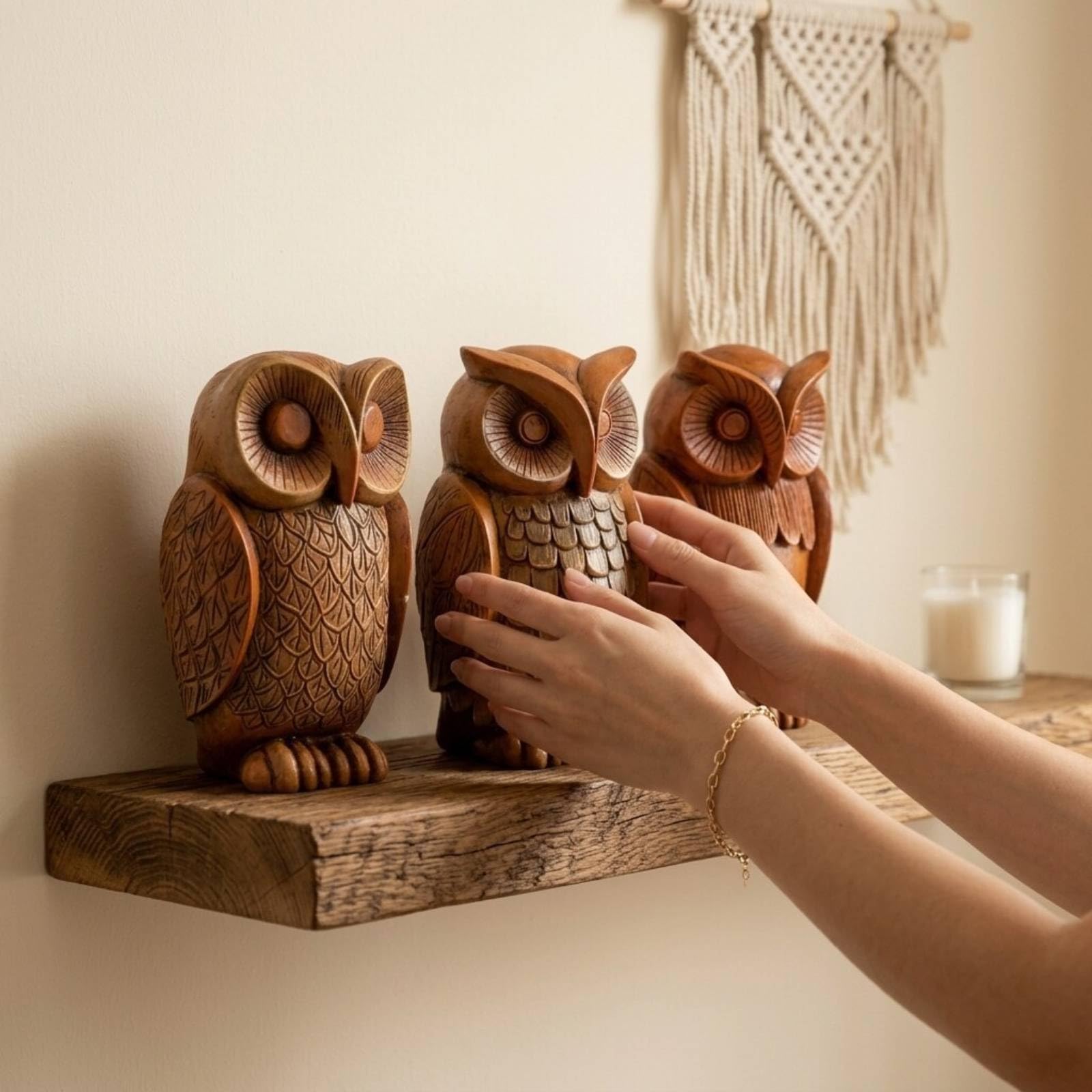Amazon.co.jp: Xgdsnly フクロウ置物 木彫り風 フクロウオブジェ 北欧