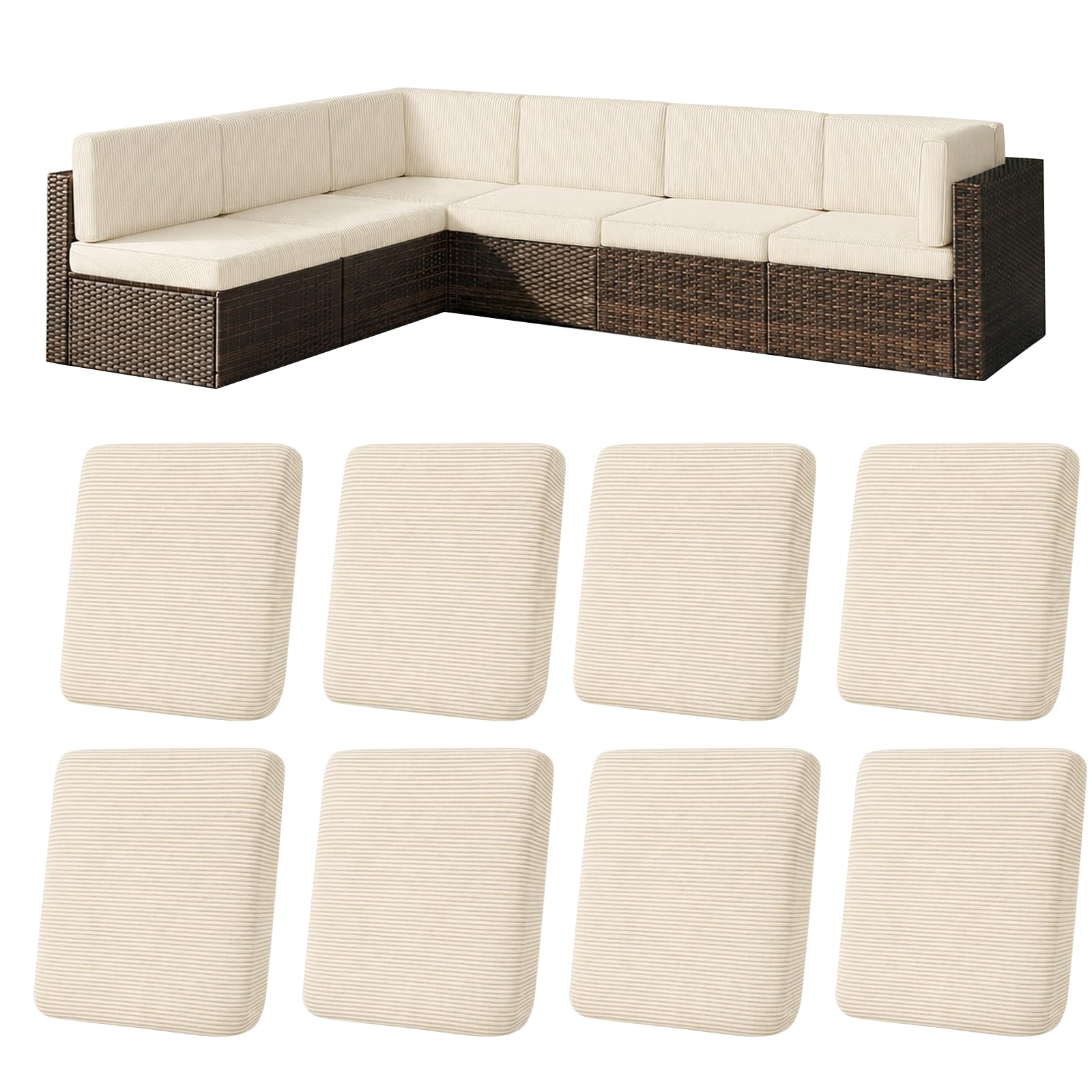 8 fundas de cojín elásticas para sofá, 4 fundas de cojín y 4 fundas de cojín para la espalda, funda con corbatas, tela antideslizante de tartán, apta para animales, para exteriores (beige)