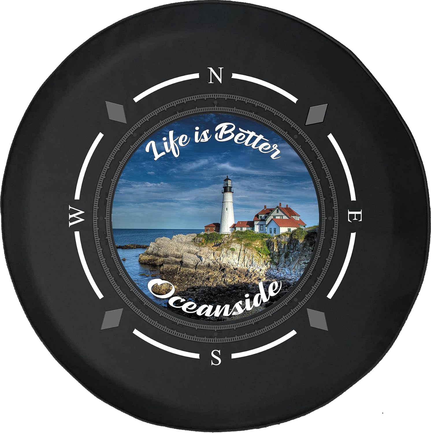 Tire Cover Compass Life is Better Oceanside Lighthouse OceanWheel Covers Fit for SUV Accessories Trailer RV Accessories and Many Vehicles