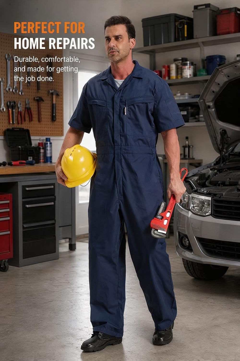 Short Sleeve Coverall Mechanic Jumpsuit for Men Summer Work Coveralls Crawl Suit
