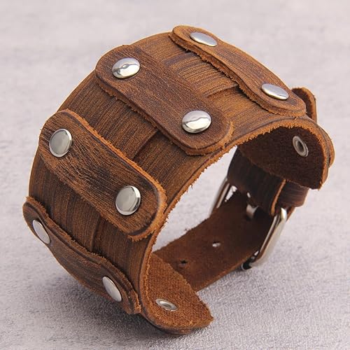Miniatura 4 de GelConnie - Brazalete de piel, brazaletes trenzados punk, pulseras rock de piel, brazaletes góticos con correa ajustable, para hombre, mujer.