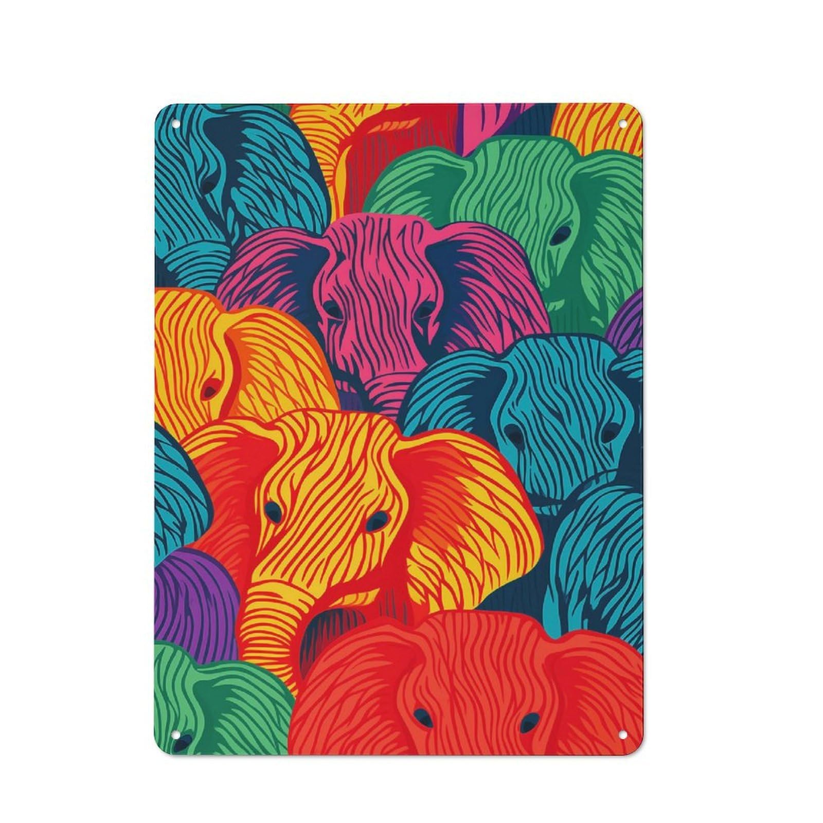 Junmoney Colorful Elephant Herd Shop Front Style Cafe Metal Sign 40X30cm Featuring Restaurant Wall Art For Takeaway, Bar, Kitchen Or Counter Area