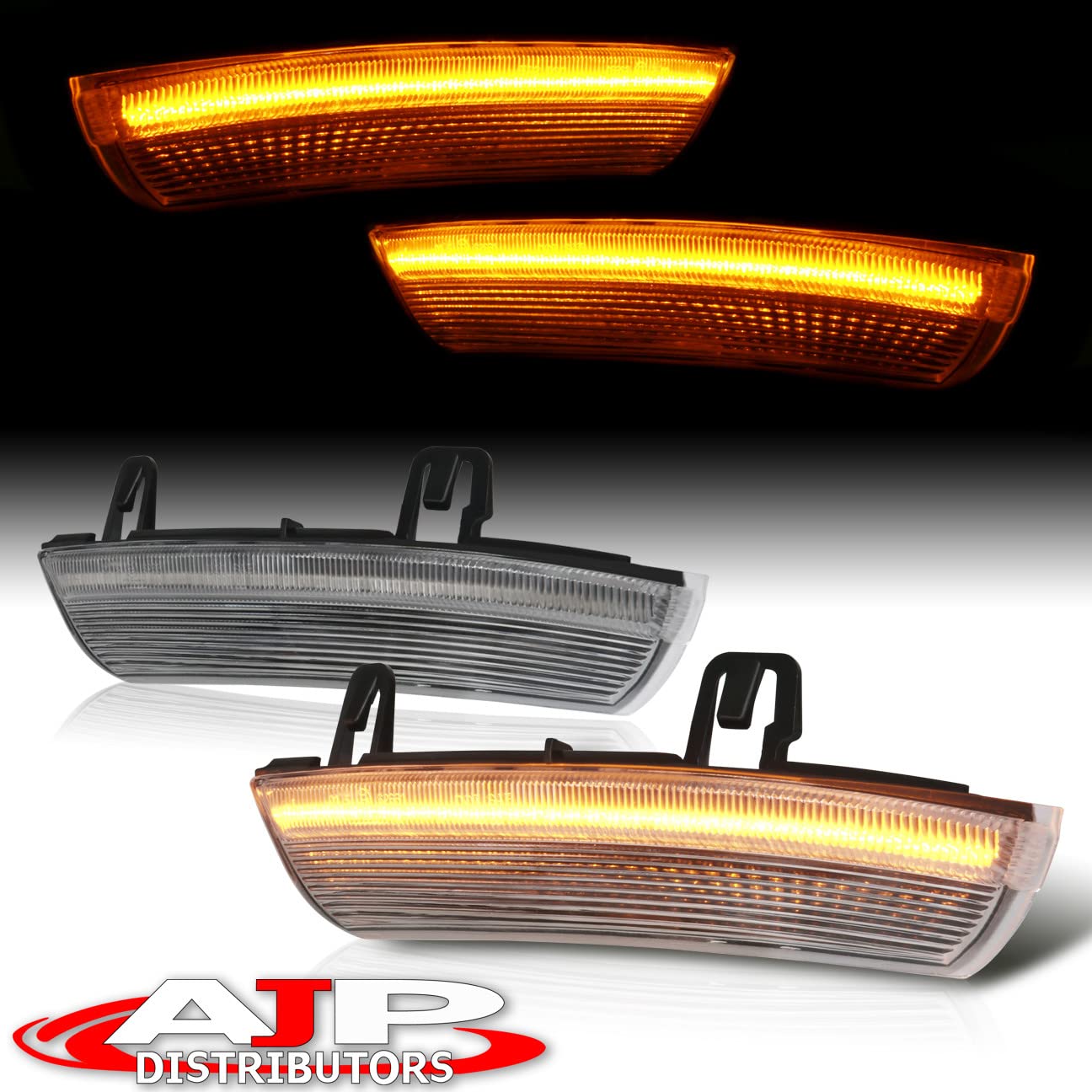 AJP Distributors Clear Lens Amber Sequential LED Side Mirror Turn Signal Lights Lamps Assembly Pair Compatible/Replacement For Golf GTI Rabbit R32 MK5 Jetta A5 Passat B6 Eos 04 05 06 07 08 09 10 11