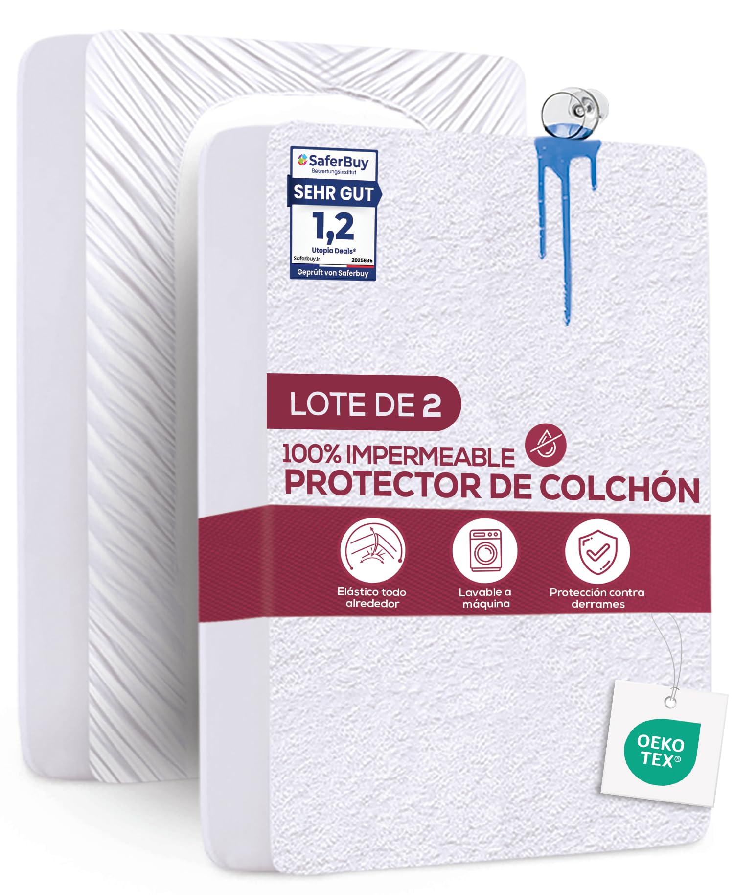 Utopia Bedding Protector Colchón 135 x 190 x 40 cm Impermeable, Certificación Oeko-Tex Funda Colchón, Cubre Colchón Transpirable, Elástico En Todo El Contorno — view 10
