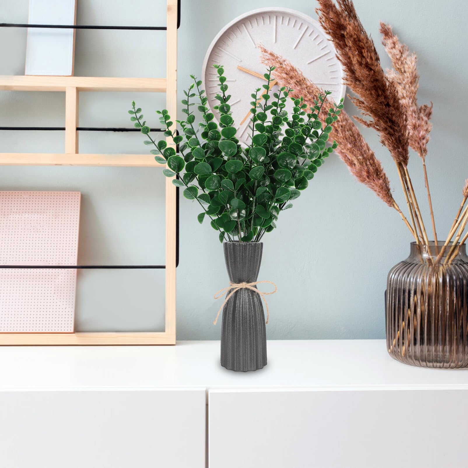 Luxshiny Artificial Eucalyptus Stems, 24pcs Faux Eucalyptus Branches, Fake Greenery Plants Leaves, Flowers Arrangement for Vase Home Party Wedding Decorations