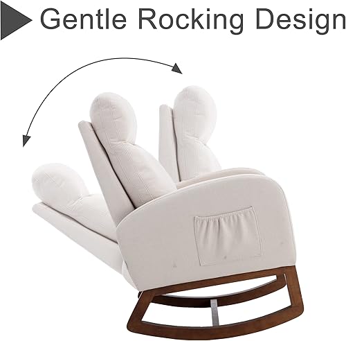 Miniatura 6 de Krinana Moderna mecedora para guardería con patas de madera maciza, silla deslizadora para guardería con dos bolsillos laterales, silla mecedora