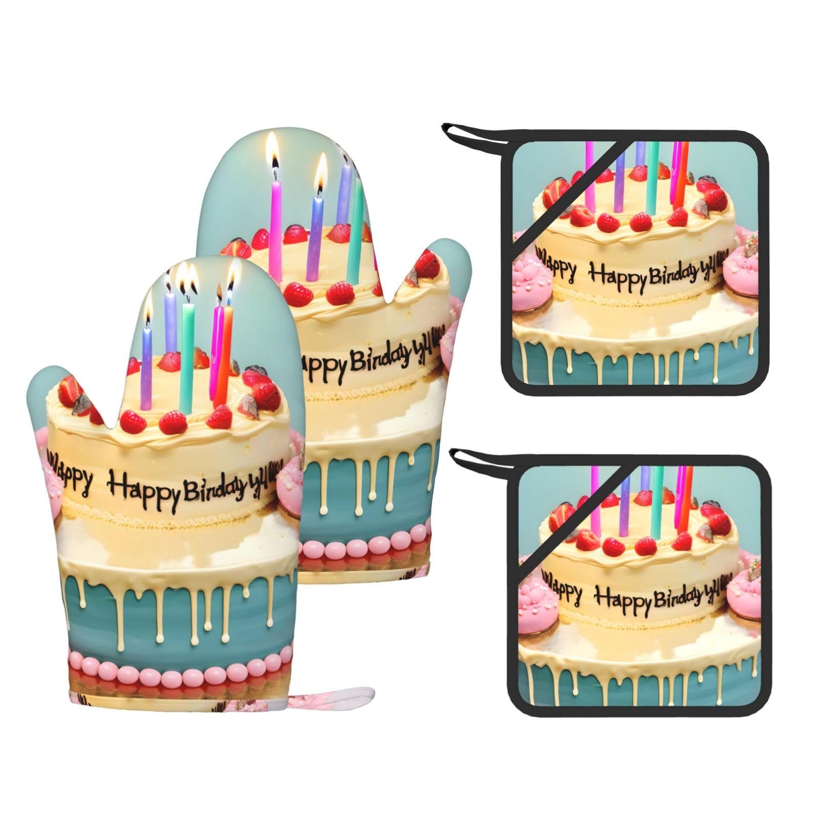 Maniques en silicone anti-brûlure pour sortir le gâteau d'anniversaire du four