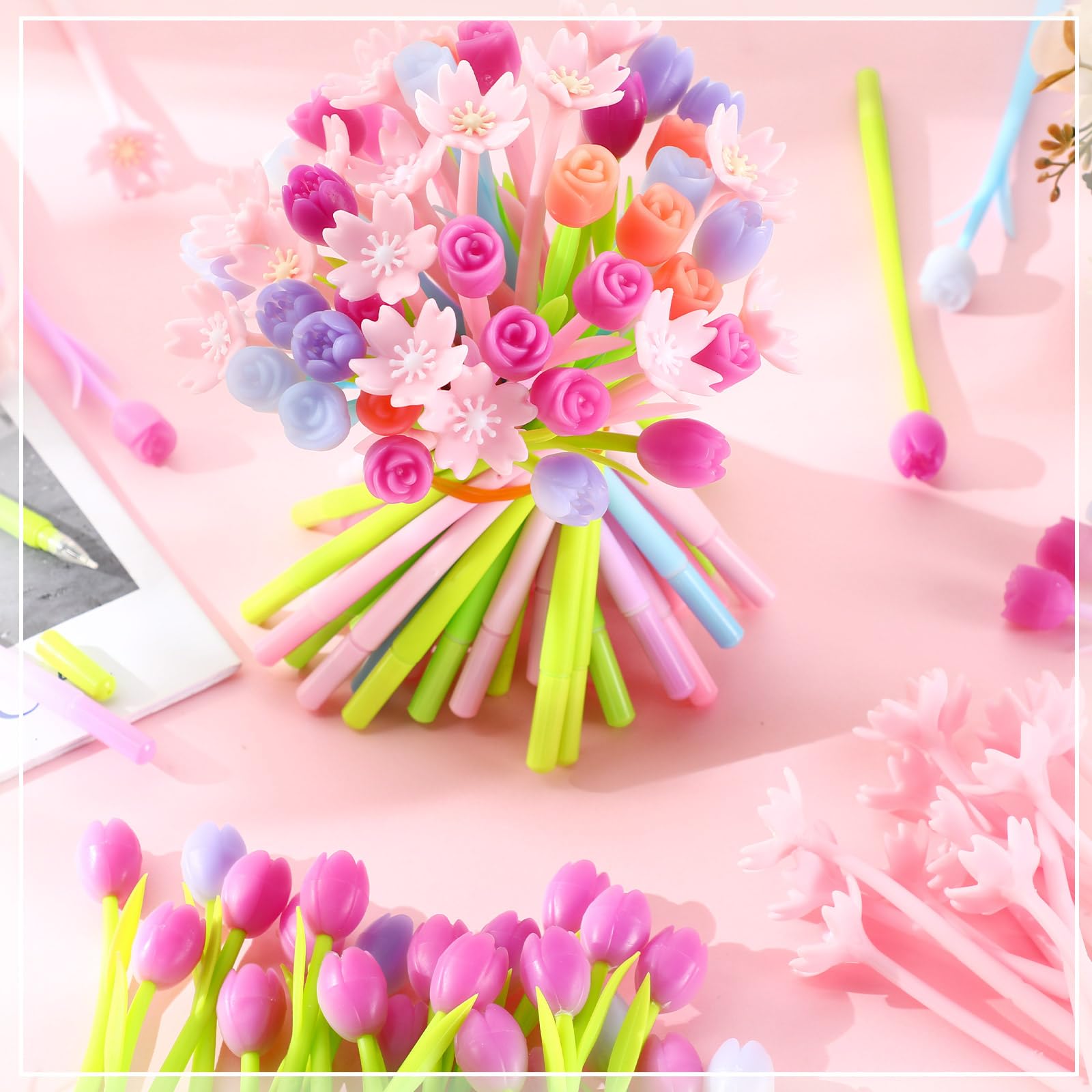 Teling 100 Stück Farbwechsel-Tulpen-Stifte, Gel-Tintenstift, Großpackung, Kugelschreiber, Kawaii-Kugelschreiber für Schule, Zuhause, Büro, Kinder, Mädchen, Geschenke, Schwarz, 0,5 mm (gemischte