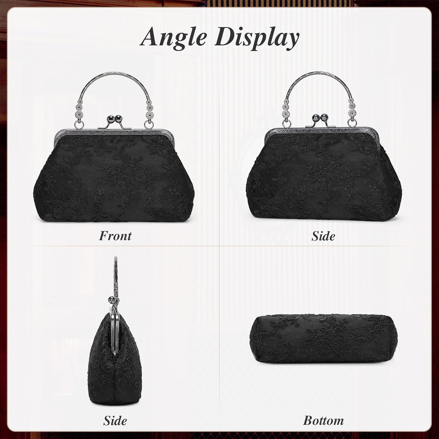 Vintage Embroidery Lace Floral Clutch Purse for Women Formal Evening Bag Kiss Lock Handbag Wedding Cocktail Party Purse | Vintage, Embroidery, Lace, Floral, Formal, Kiss Lock - Image 7