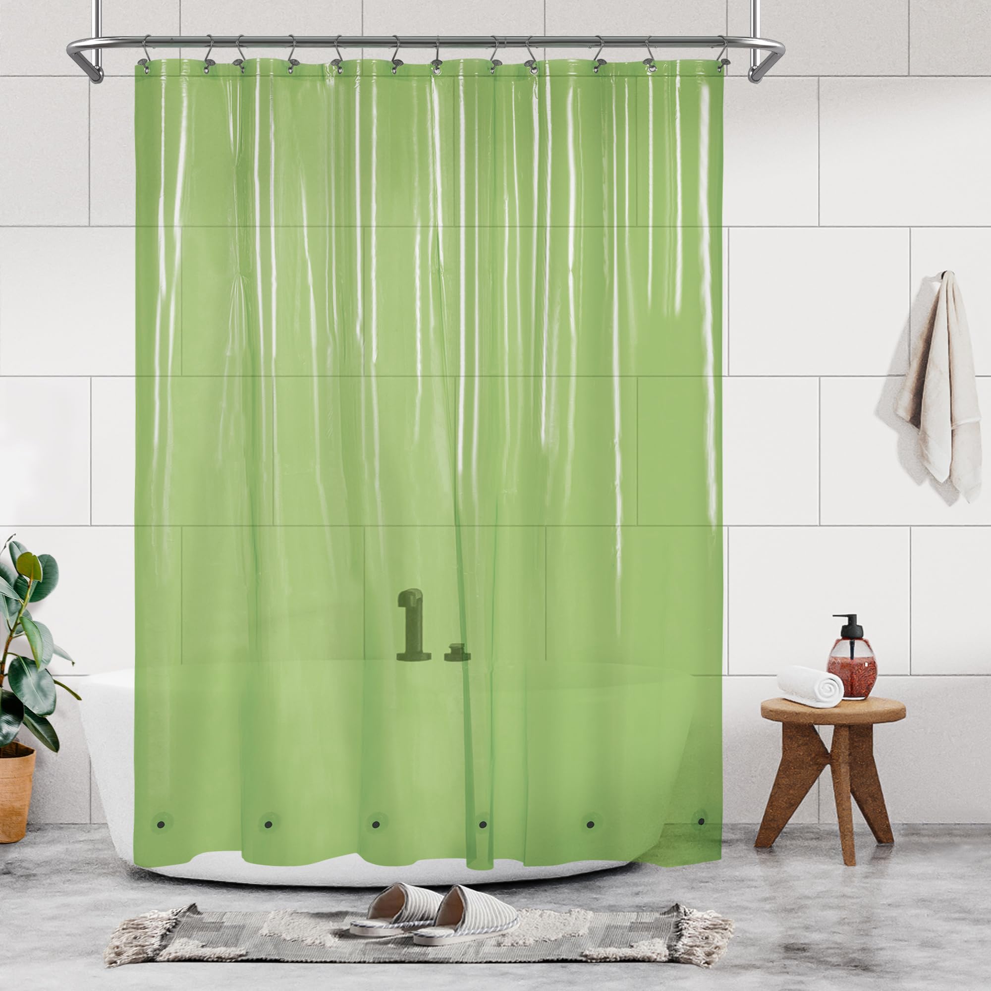 Barossa Design Clear Green Shower Curtain Liner - PEVA Heavy Duty Shower Liner with 6 Magnets and Metal Grommets, 72 x 72 Waterproof Bathroom Curtains - Clear Green
