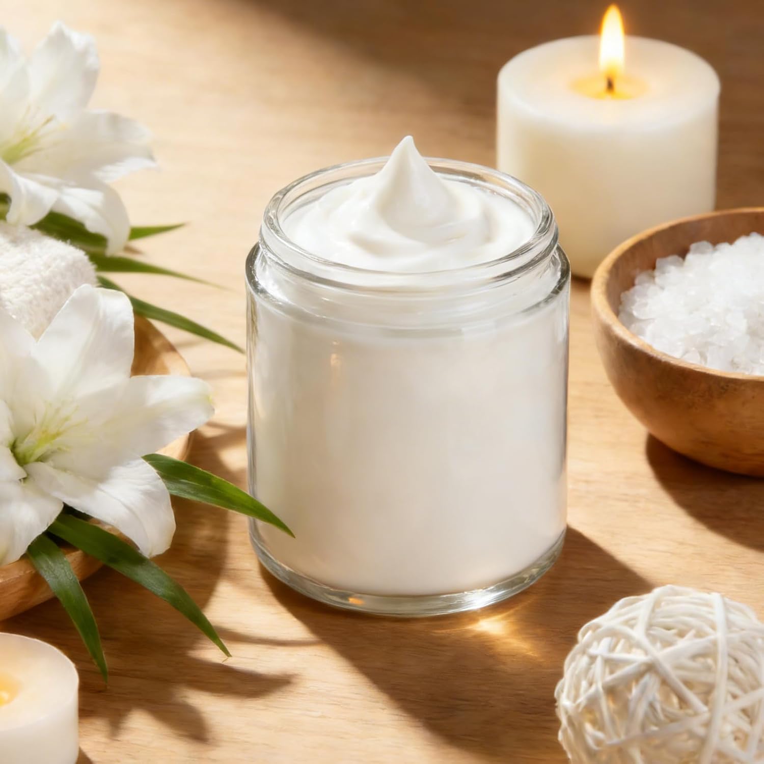 24Pcs 8 oz Clear Glass Candle Jars with Plastic Woodgrain Lids, Bumobum Body Butter Containers for Lotion, Creams, Body Scrubs, Ointments (240ml)