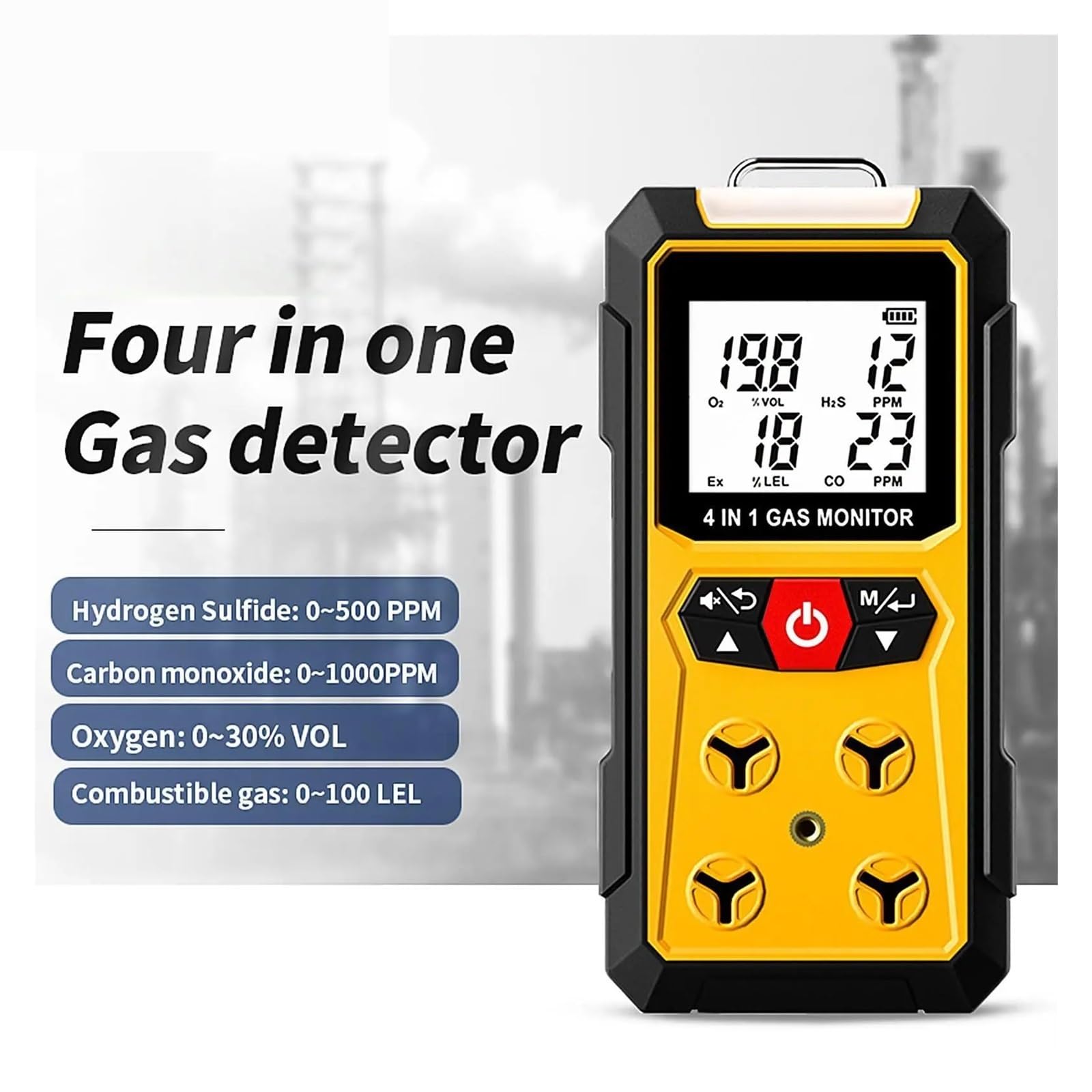 Detector de Gas, Detector de fugas de gas 4 en 1 (H2S, EX, O2, CO): monitor de seguridad confiable for el hogar y el lugar de trabajo con detección precisa