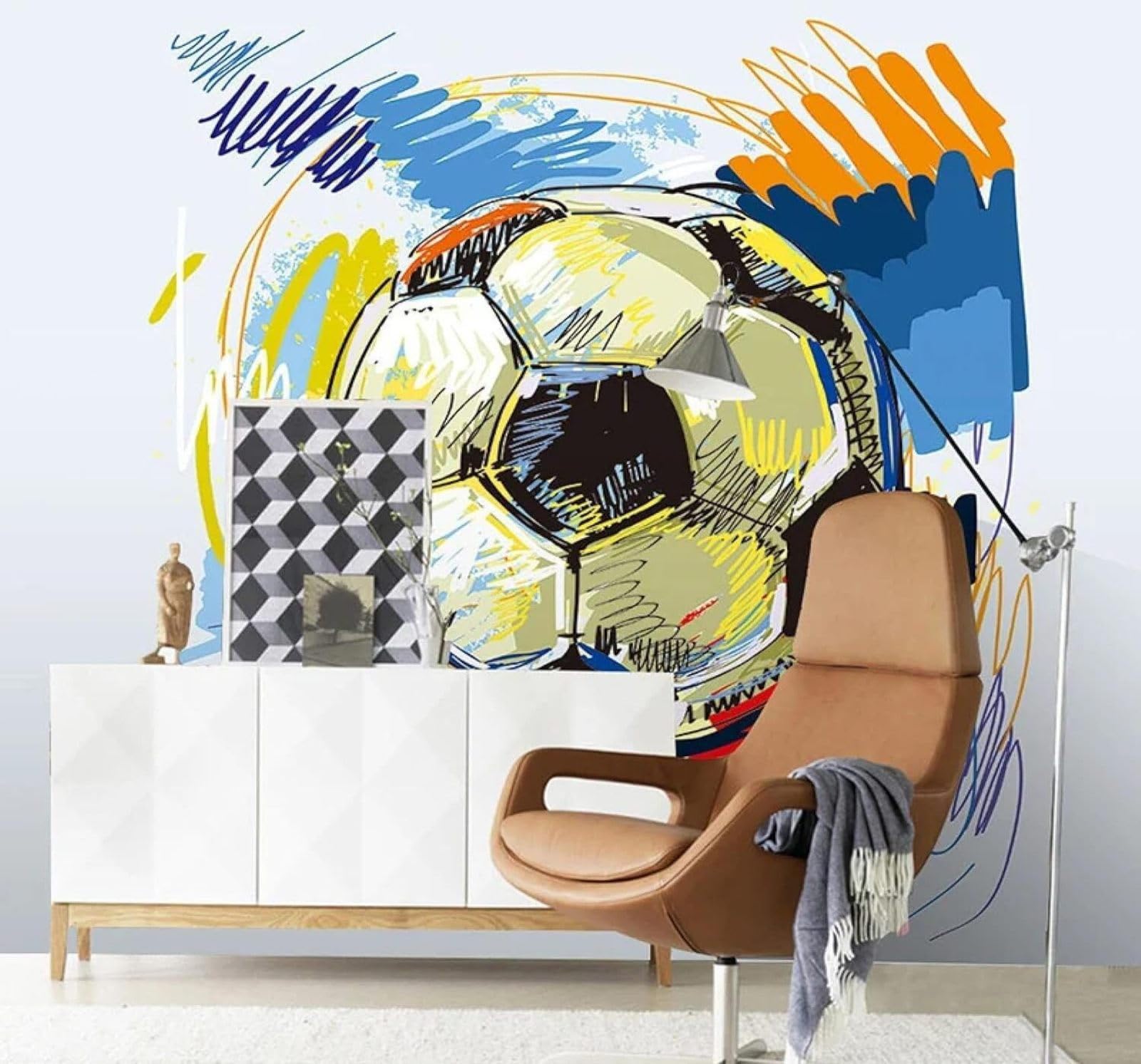 XLMING Creative Football Graffiti Pub Café 3D Wallpaper Luxury Silk Study Dining Feature Sofa Grey Bedroom Living Room Tv Decorative Wall-400cm×280cm
