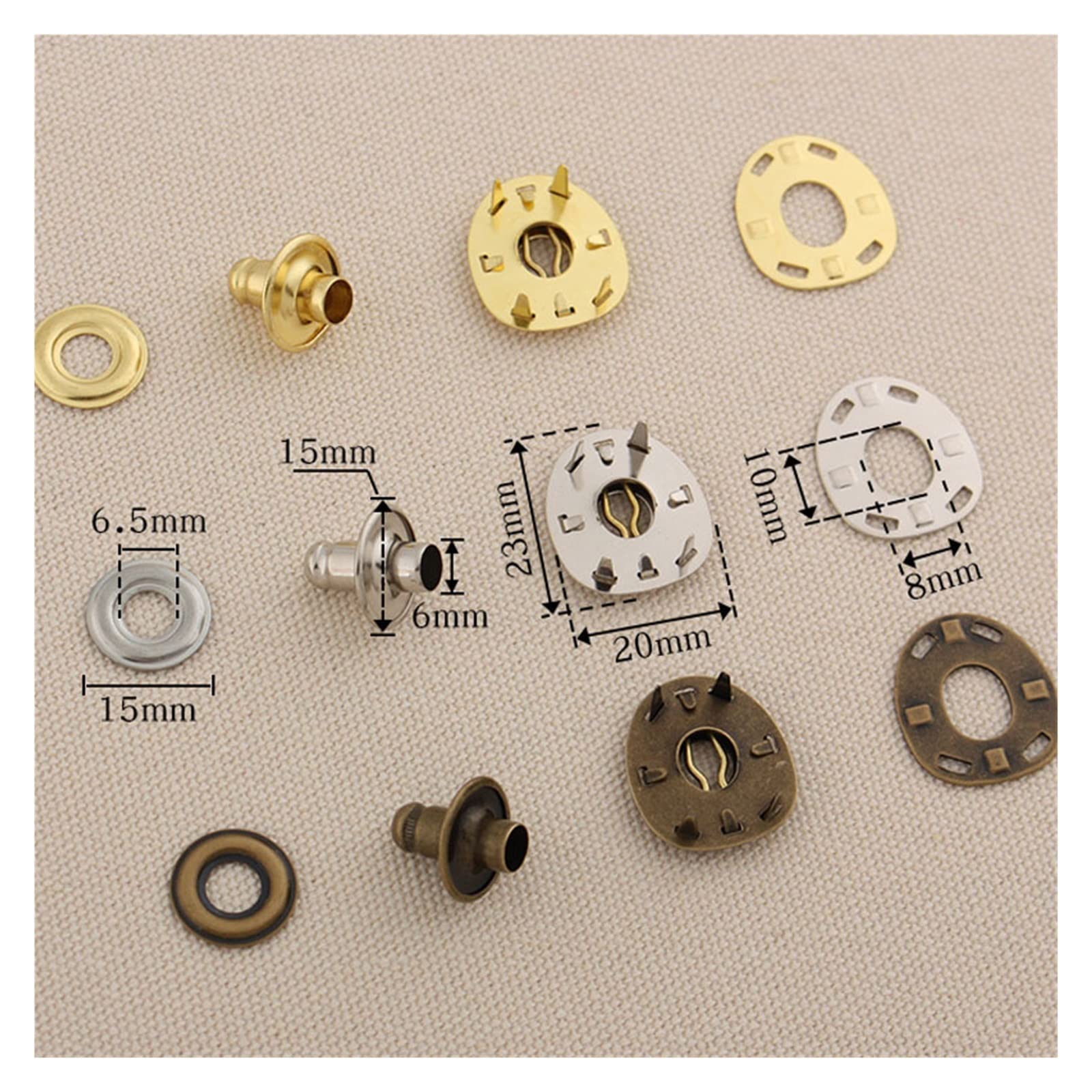 KIHENE 10 set bottoni automatici in metallo bottoni automatici in oro argento for cucire abiti artigianali in pelle jeans accessori fatti a mano fai da te bottone a pressione (Color : Antique Brass)