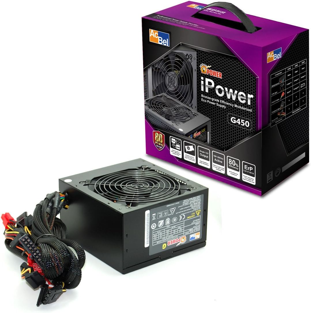 AcBel 700W Computer Desktop Power Supply 90m Semi-Modular 80 Plus Gold Certified ATX/EPS PSU (400W)