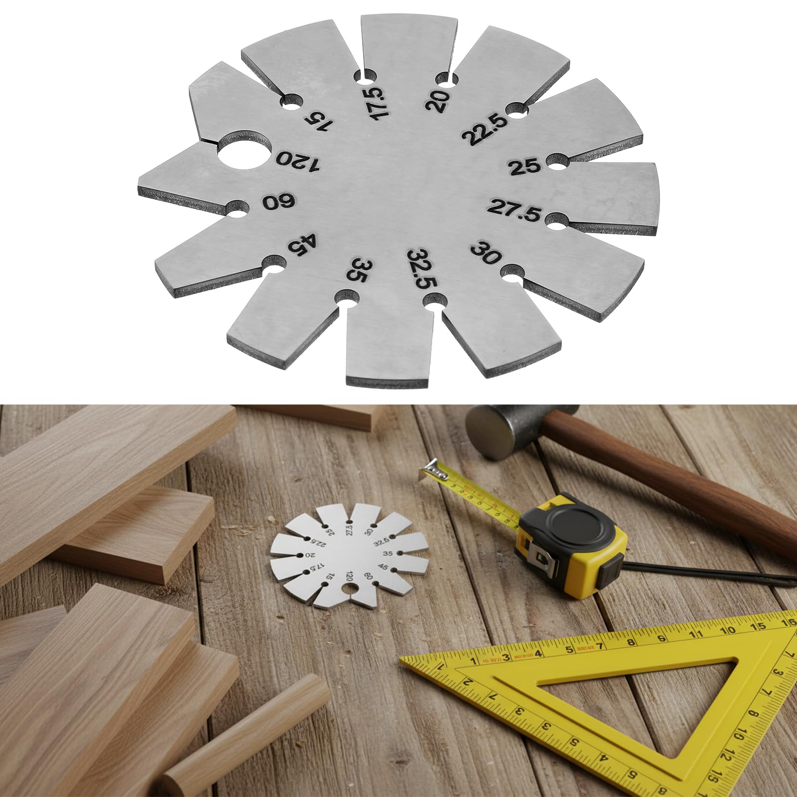 2PCS 15-120 Gradi Argento Spazzolato Angolo Gauge In Acciaio Inox Angolo Finder Tool, Forma Rotonda Axe Bevel Gauge