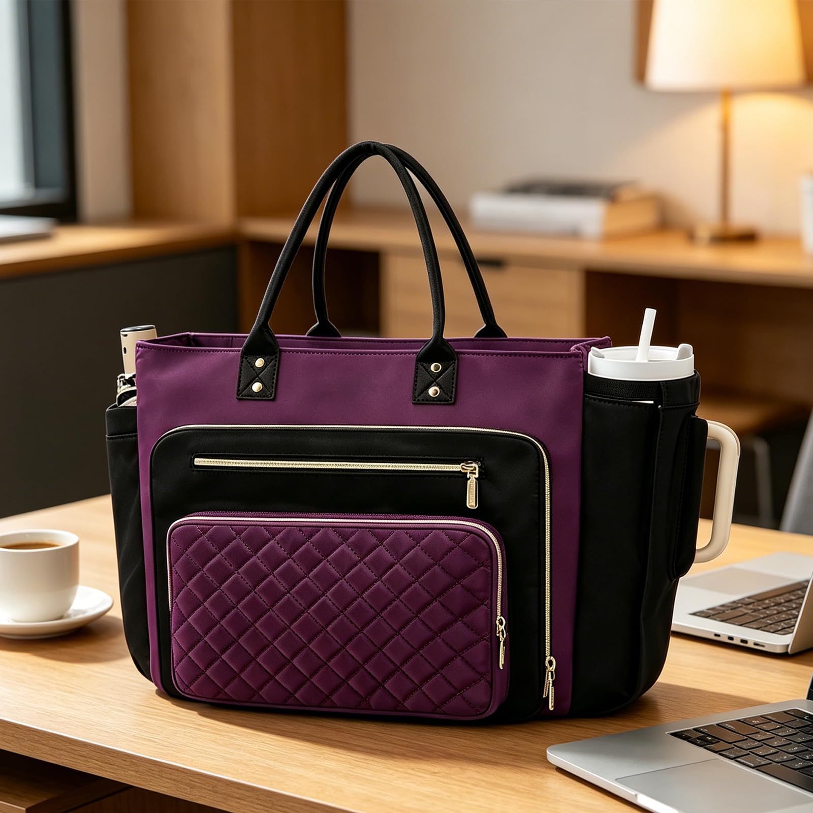 Torba na laptopa ze skóry PU 18,9 cala z dużym uchwytem na kubek