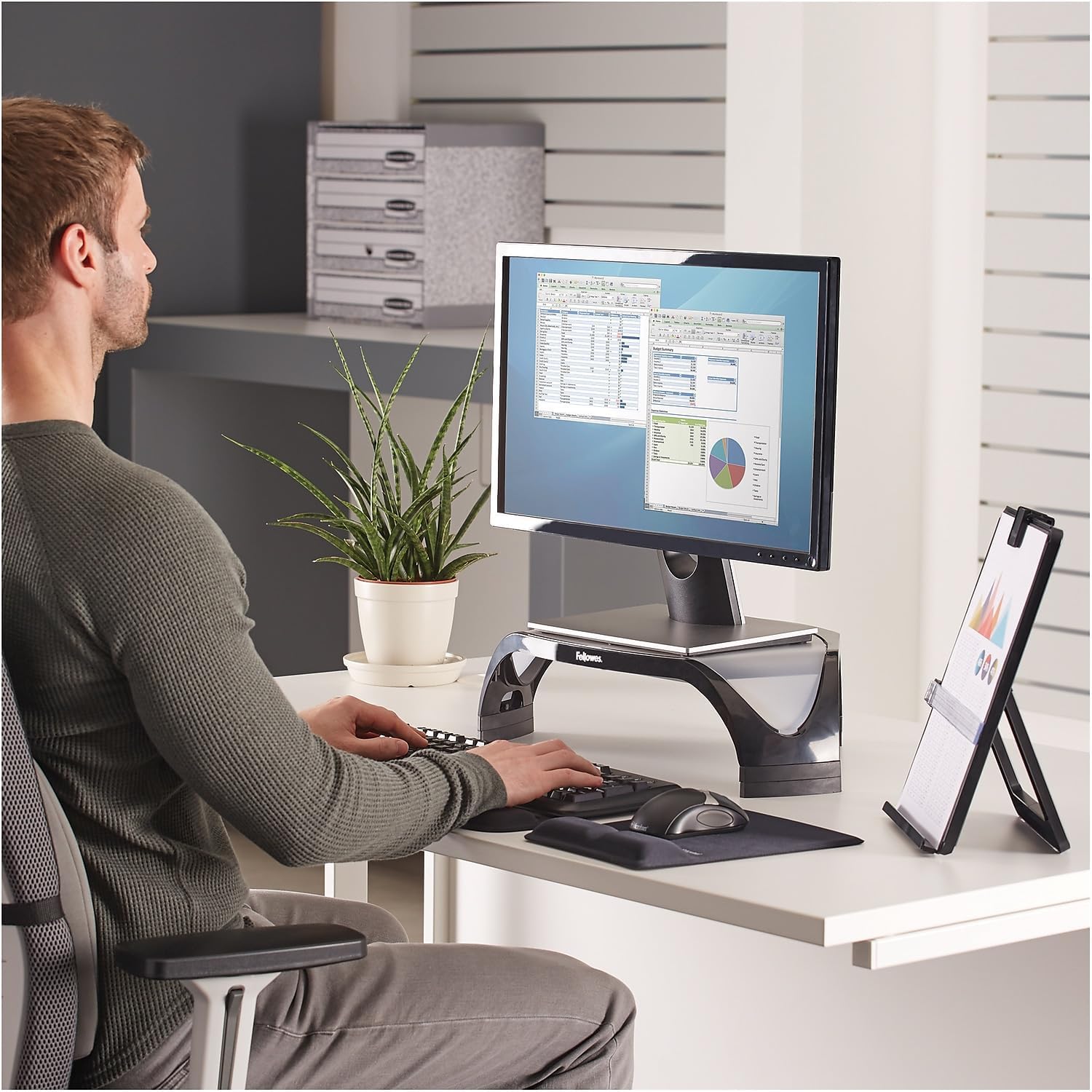 Fellowes 8020101 Corner Monitor Riser, Adjustbl,18-1/2-Inch x12-1/2-Inch x5-1/8-Inch, BK/GY